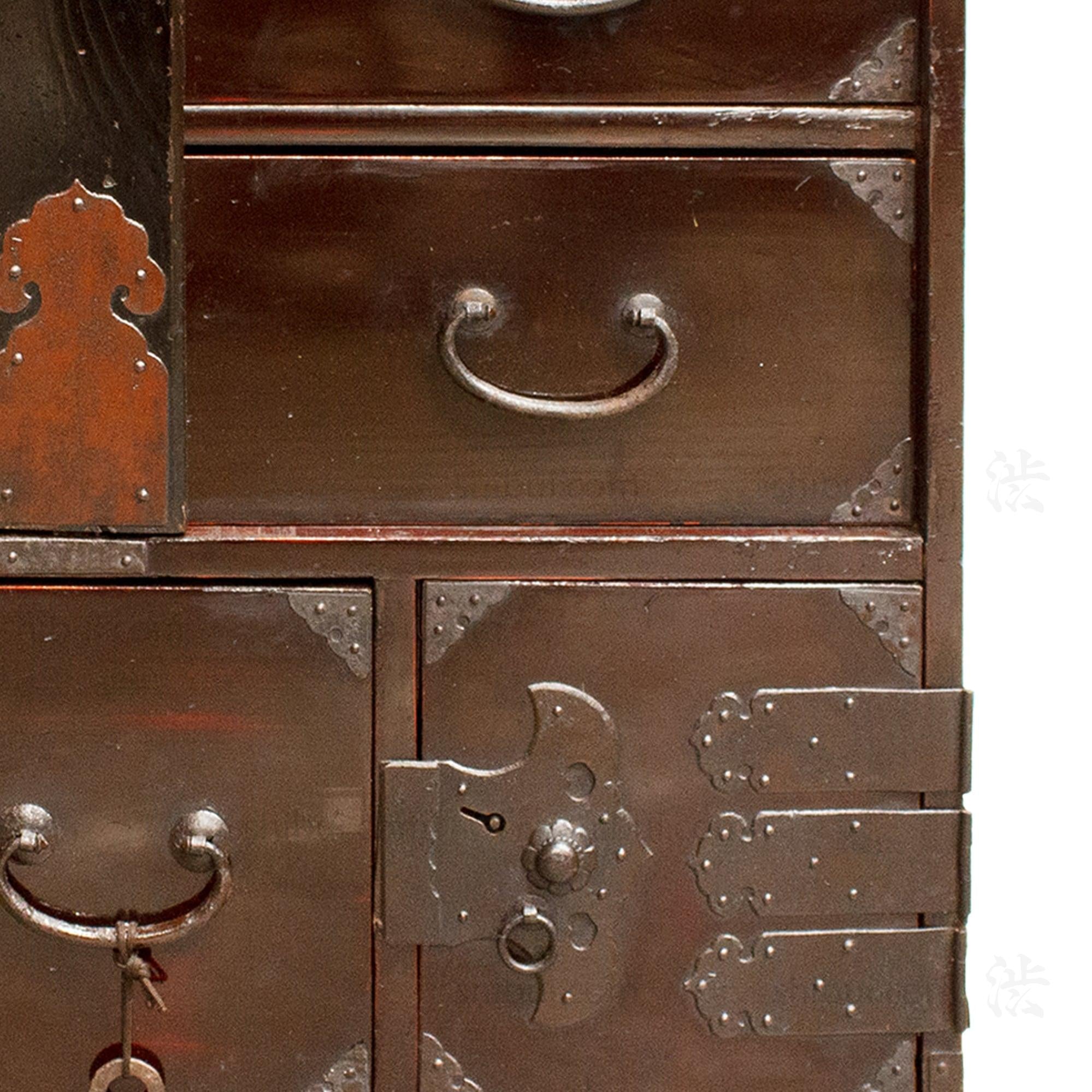 Black Lacquer Sakata Ko Dansu | Small Japanese Antique Tansu Chest