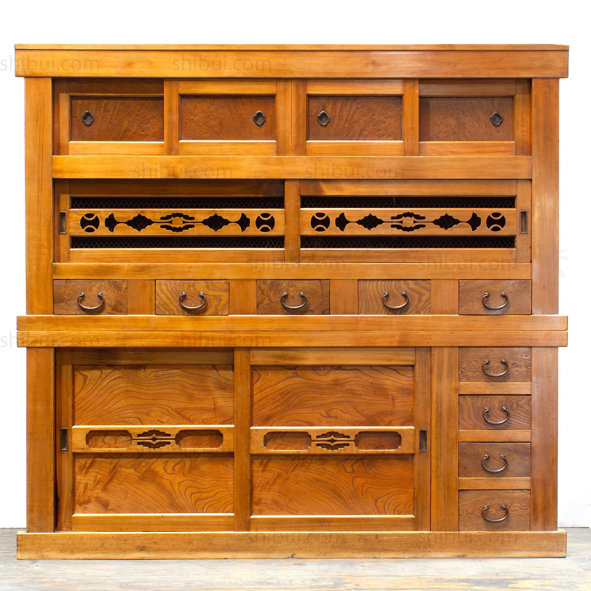 Mizuya Tansu from Kyoto | Japanese Antique Cabinet | 6' Width, 2 Section