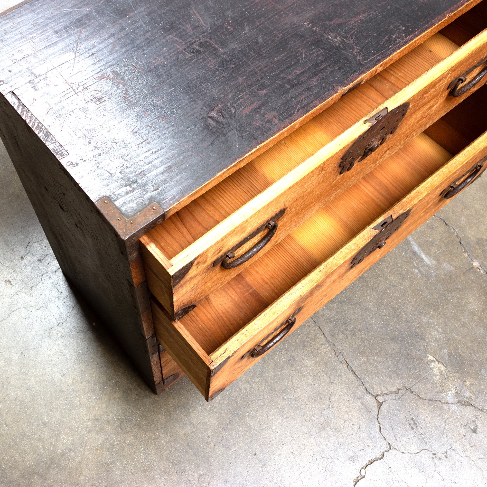 Kiri Ko Dansu with Fan Lockplates | Small Japanese Antique Tansu Personal Chest