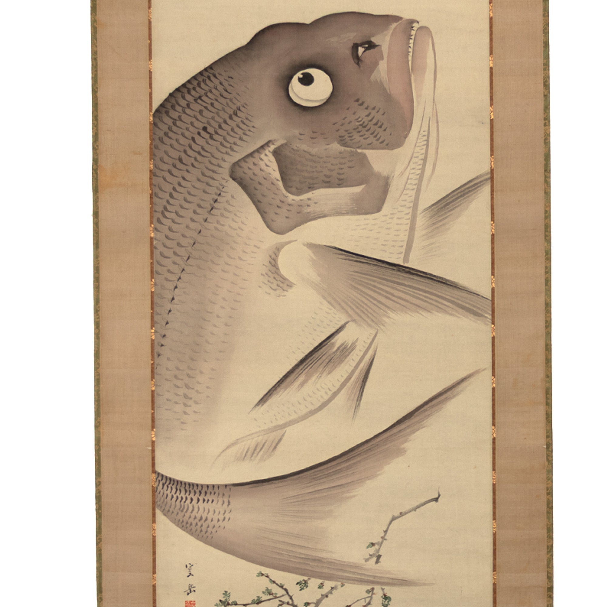 Sumi-E Tai Kakejjku - Hand Ink Painted Scroll of a Lucky Tai