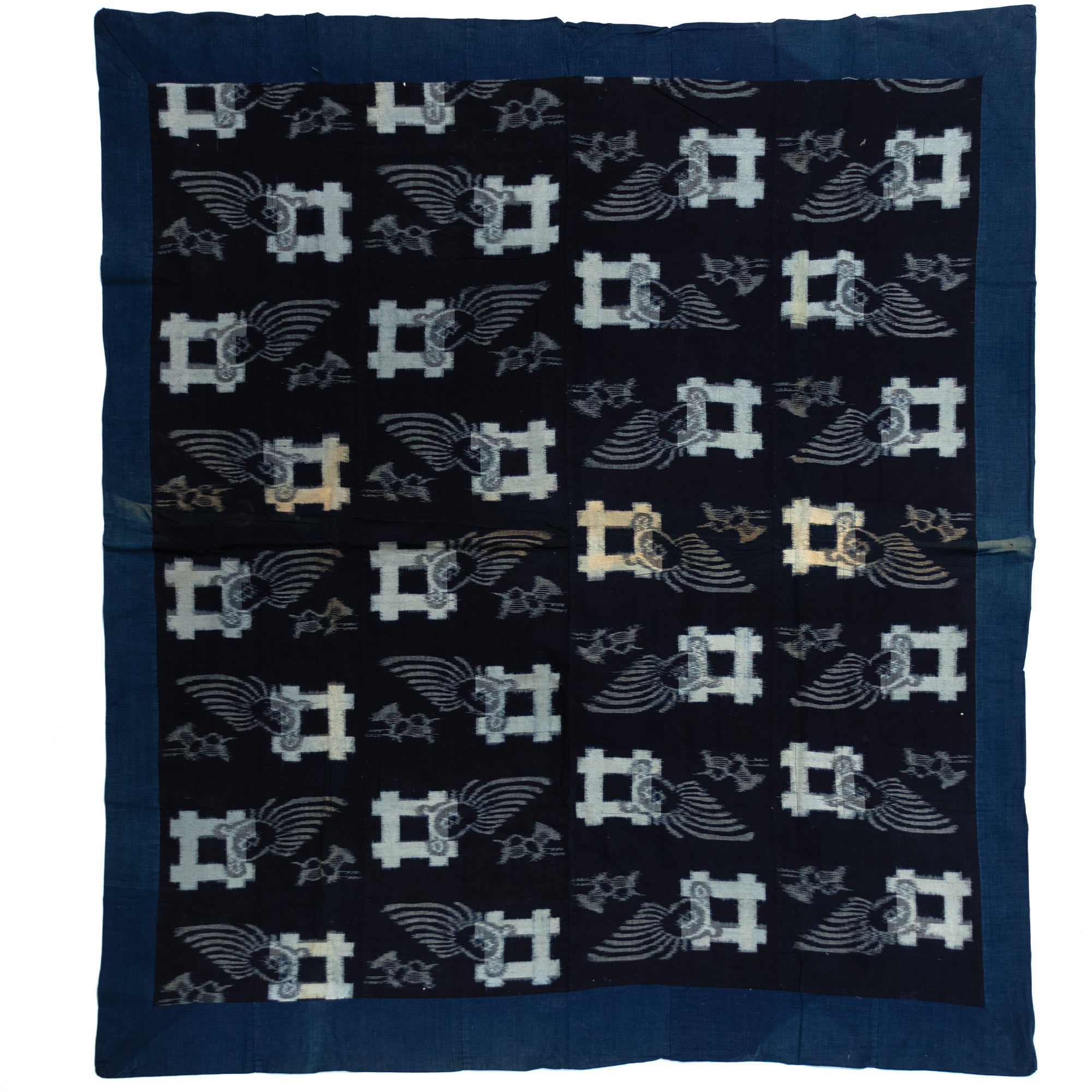 E-Gasuri Tortise and Crane Futonji | Japanese Indigo