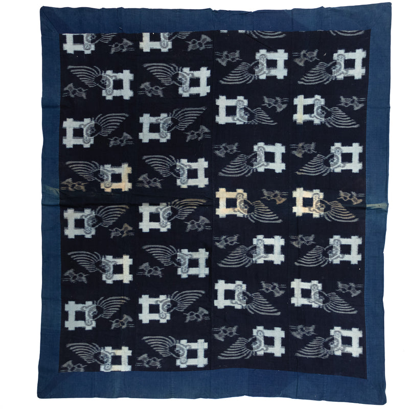 E-Gasuri Tortise and Crane Futonji | Japanese Indigo