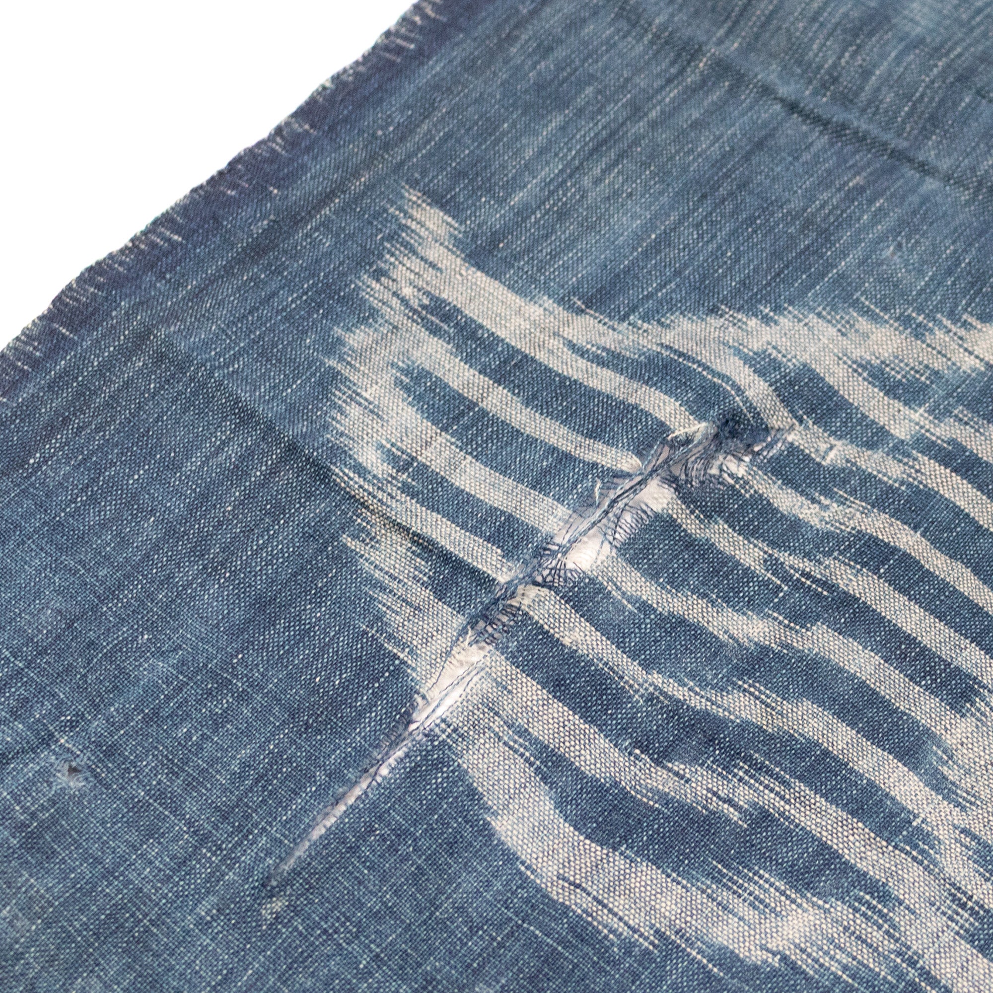 Japanese Indigo Kasuri Ikat 3 Panel Cloth with Tortise and Crane Motif