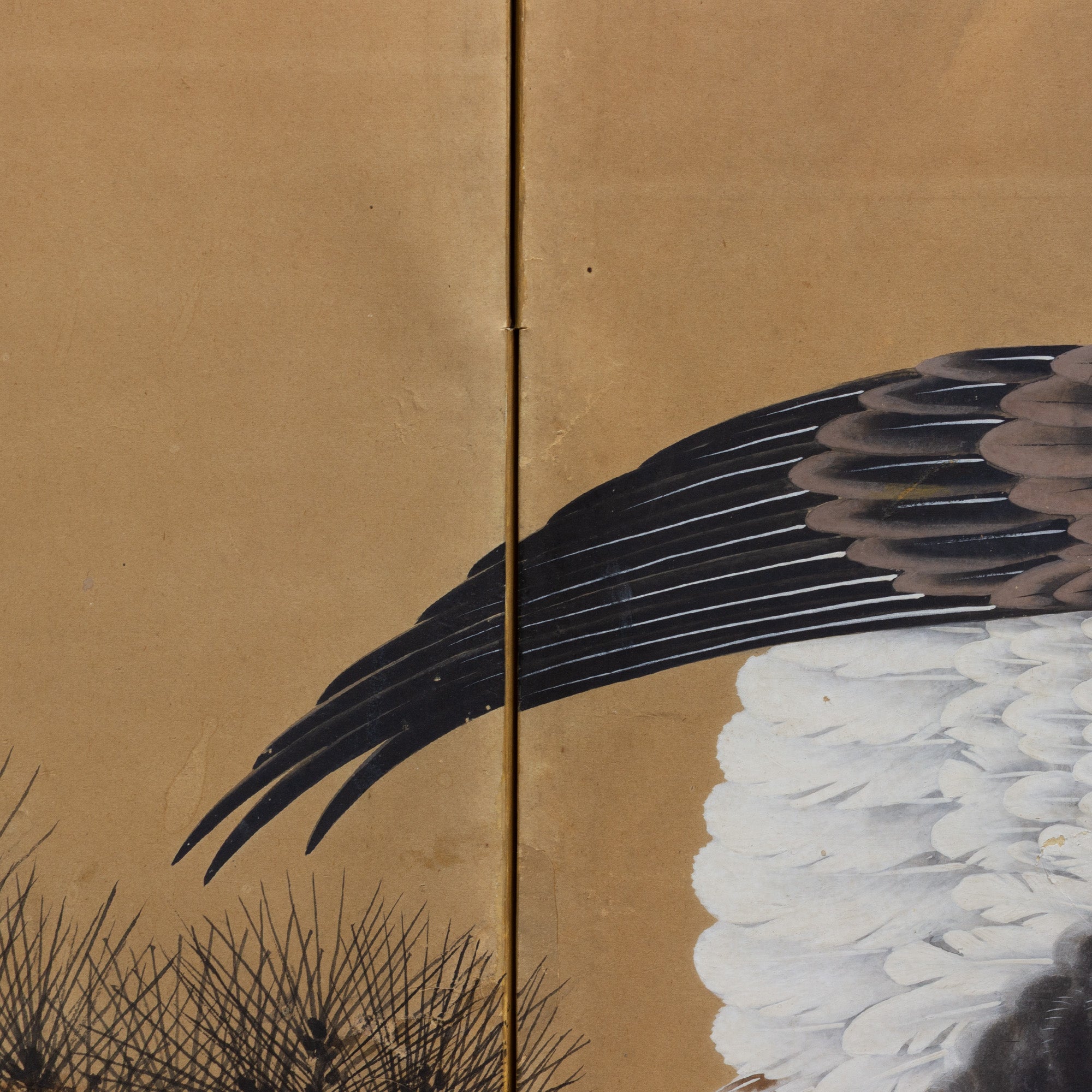 Japanese Antique Screen Panel Painting Eagle Byobu