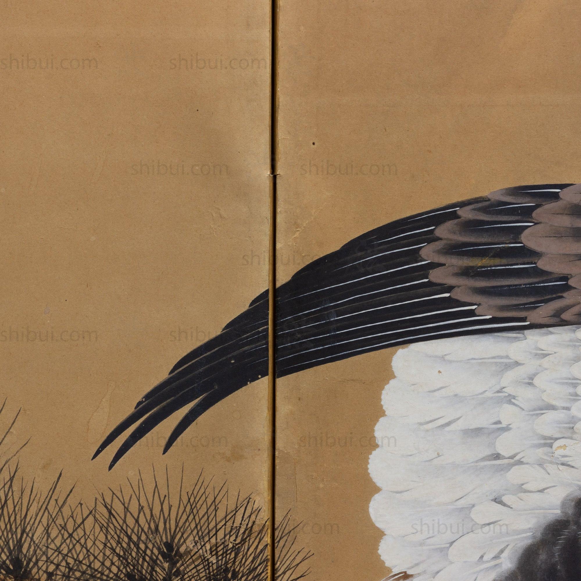 Japanese Antique Screen Panel Painting Eagle Byobu