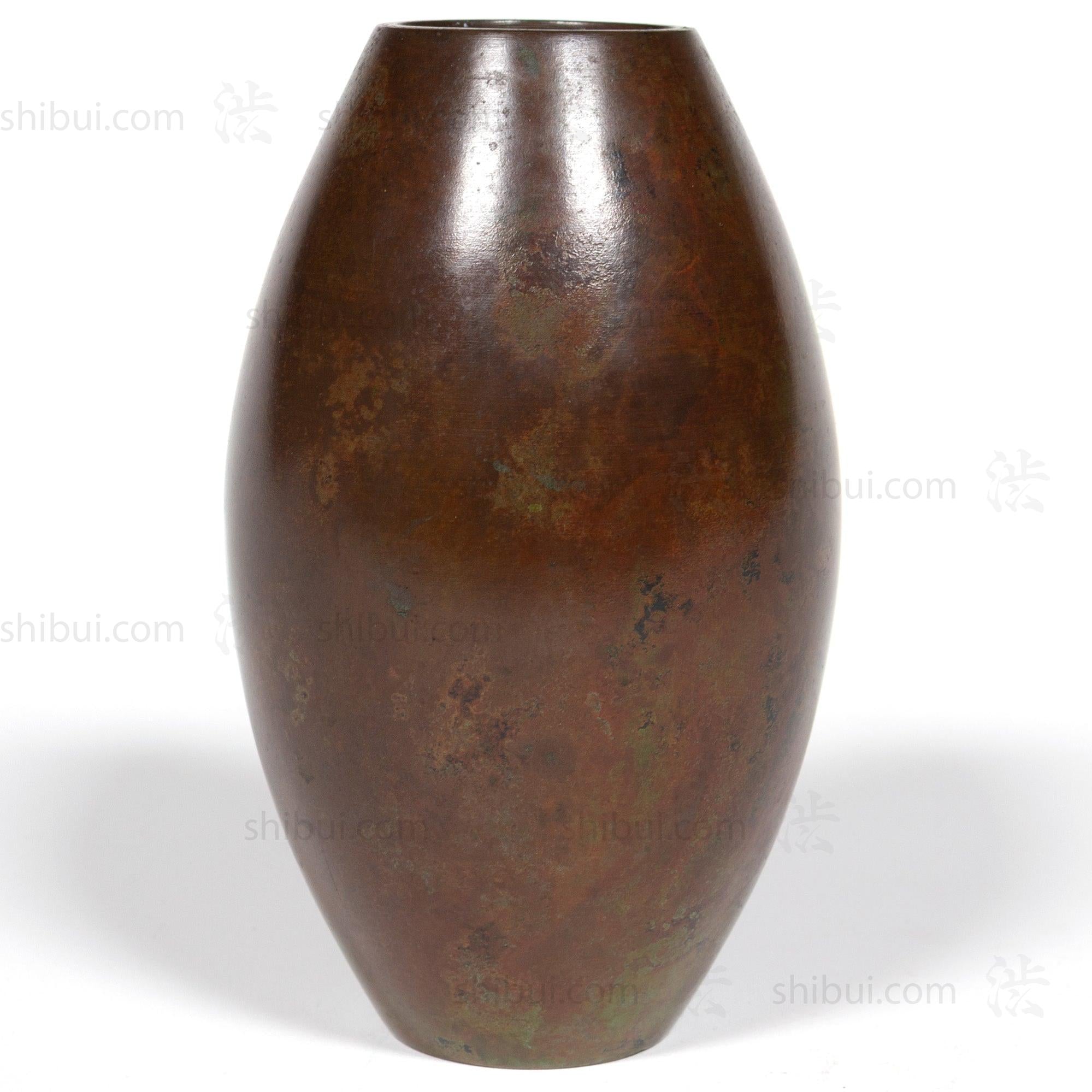 Vintage Bronze Vase With Green and Red Patina Spots and Box
