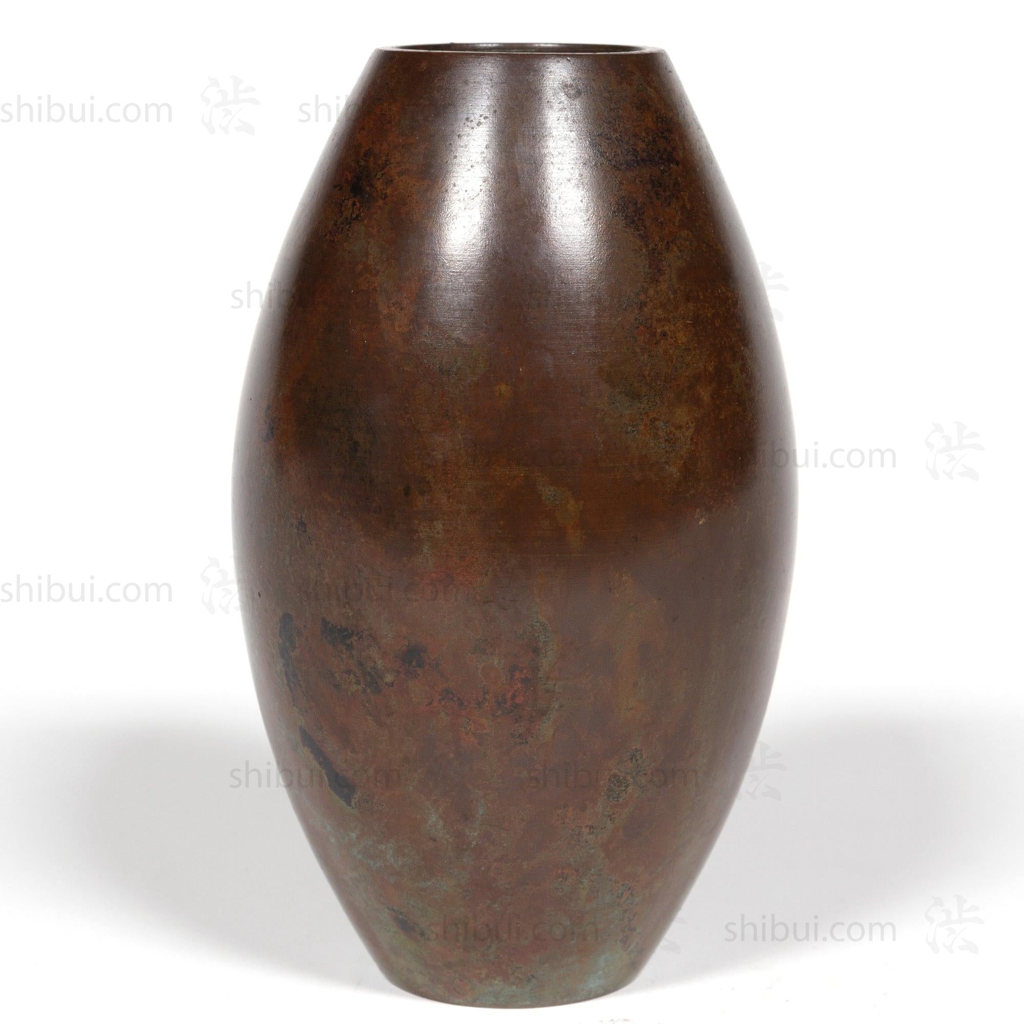 Vintage Bronze Vase With Green and Red Patina Spots and Box