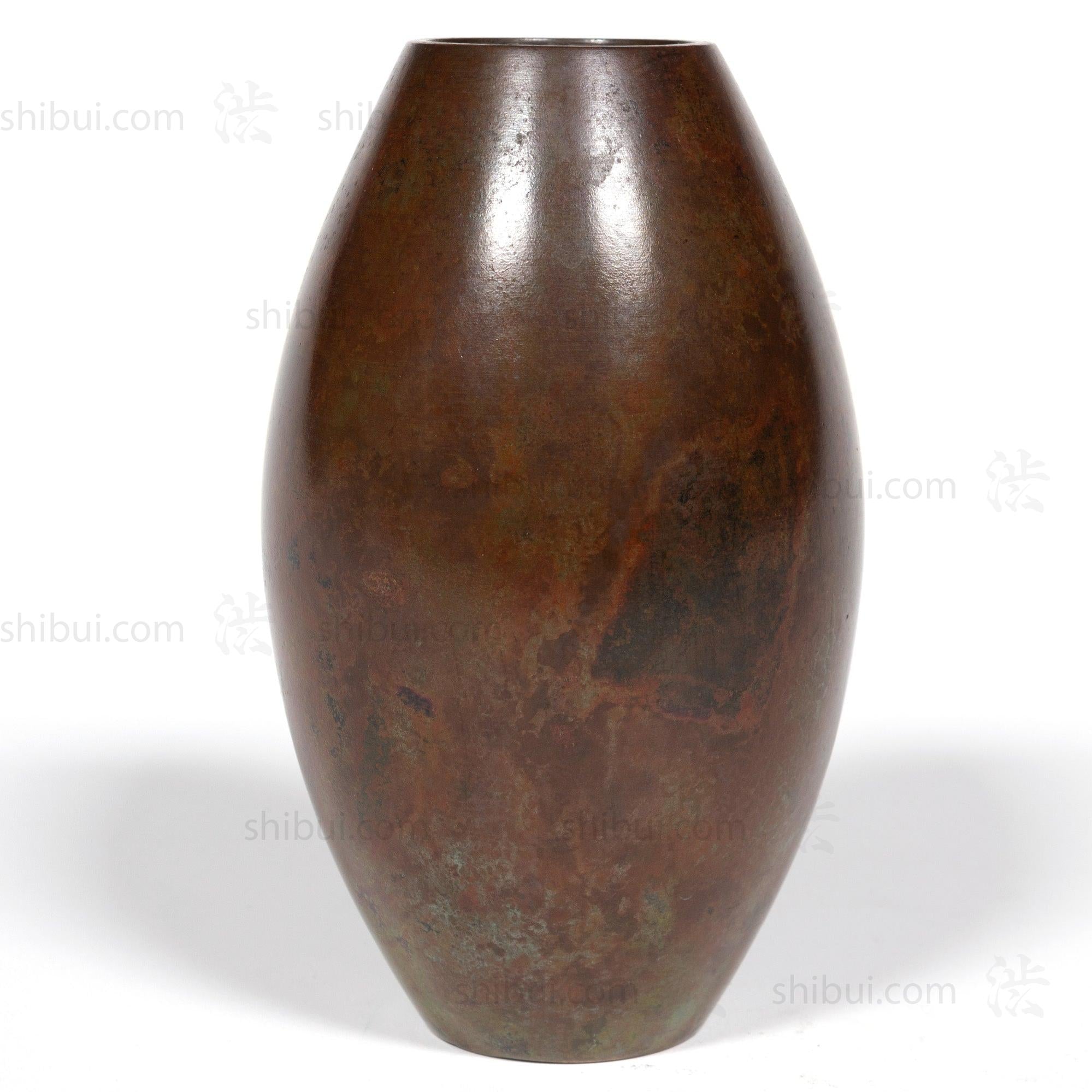 Vintage Bronze Vase With Green and Red Patina Spots and Box