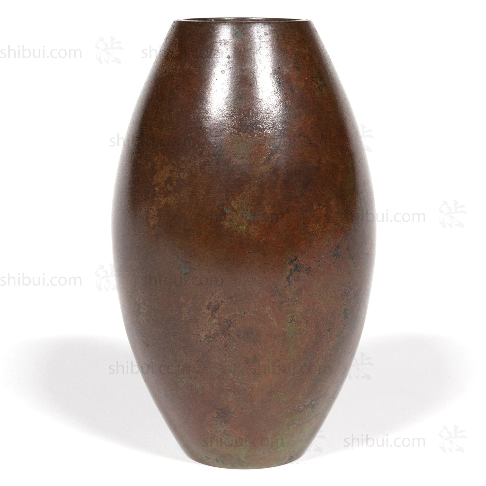 Vintage Bronze Vase With Green and Red Patina Spots and Box