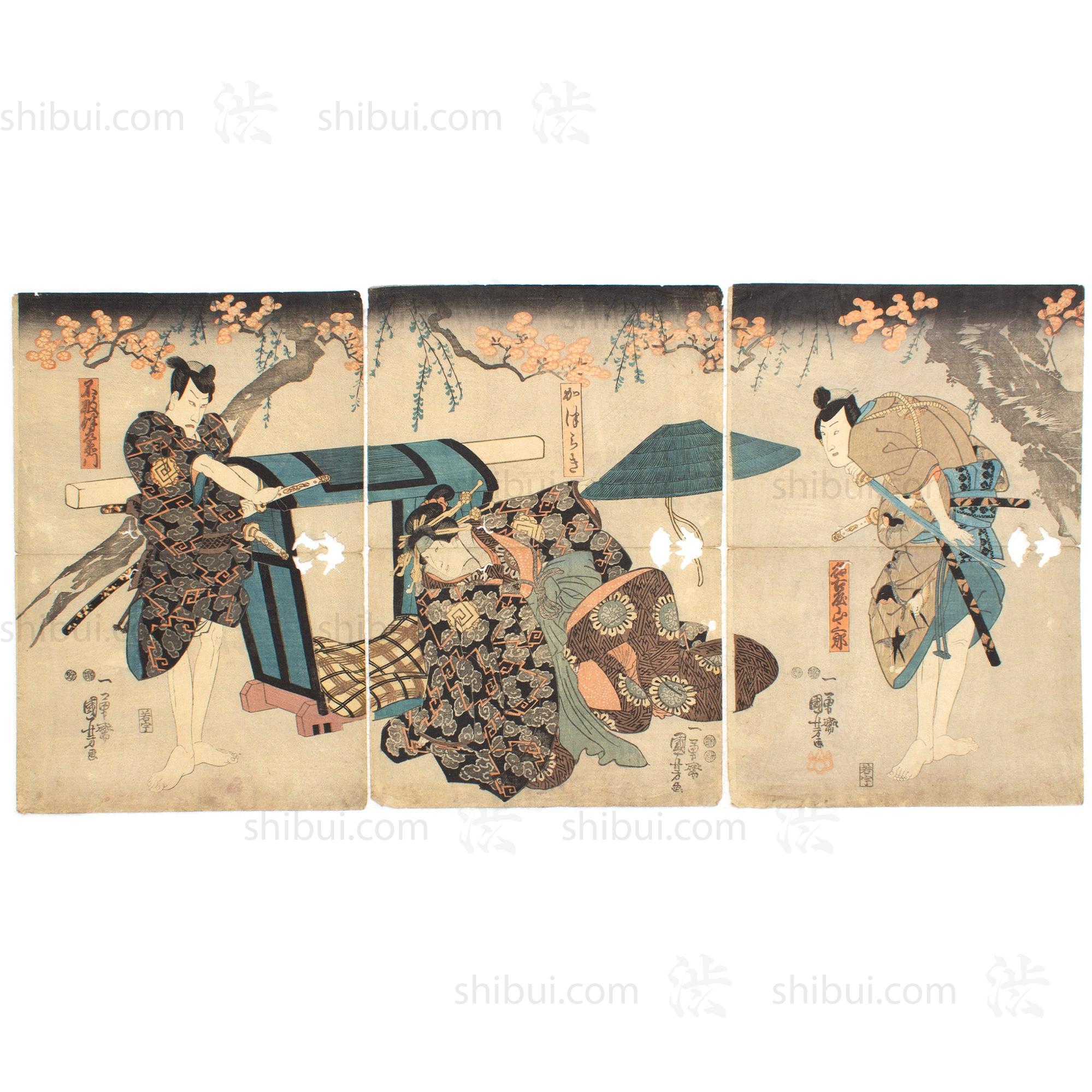 Fairy Tale Triptych | Antique Japanese Wood Block Print