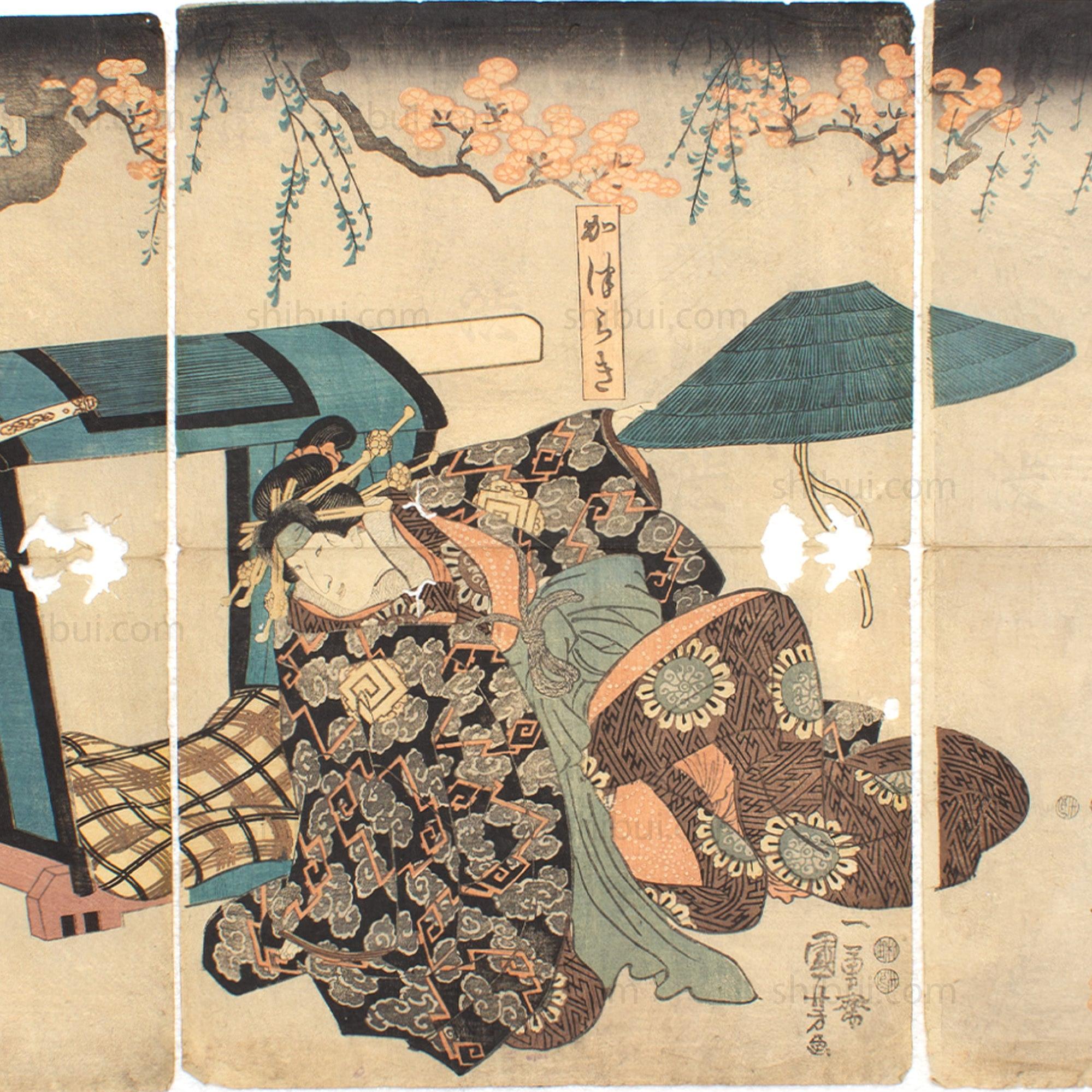Fairy Tale Triptych | Antique Japanese Wood Block Print