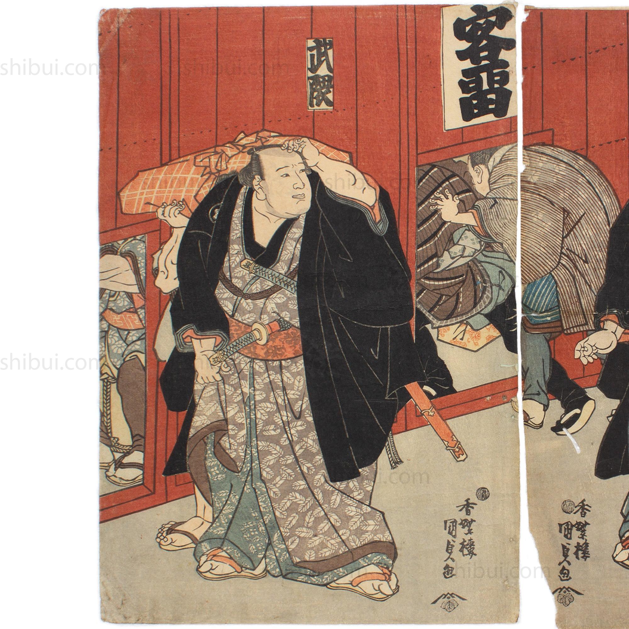 Sumo Wrestlers Diptych | Antique Japanese Wood Block Print