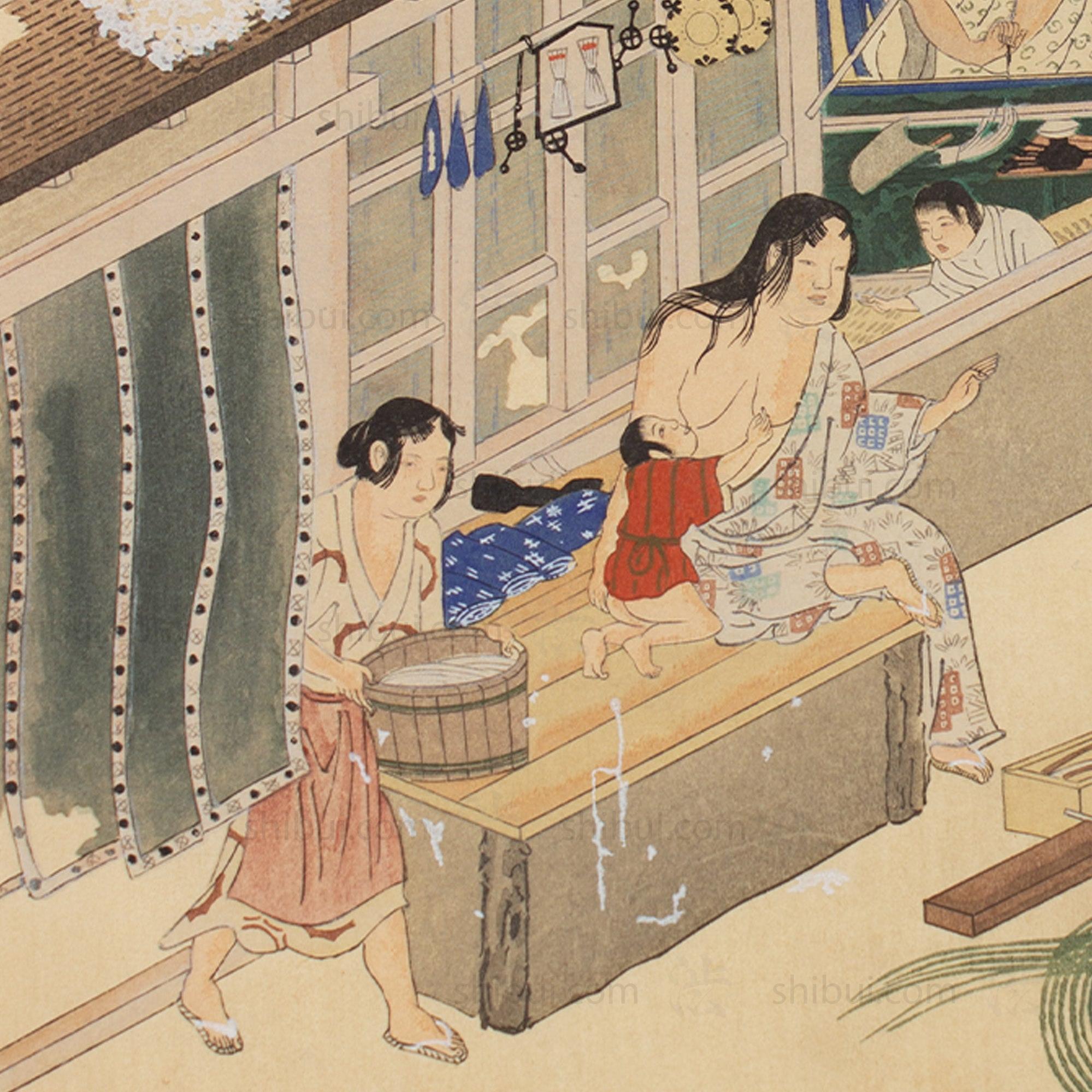 The Craftsmen's Life - Cooper & Tatami Maker | Antique Japanese Wood Block Print