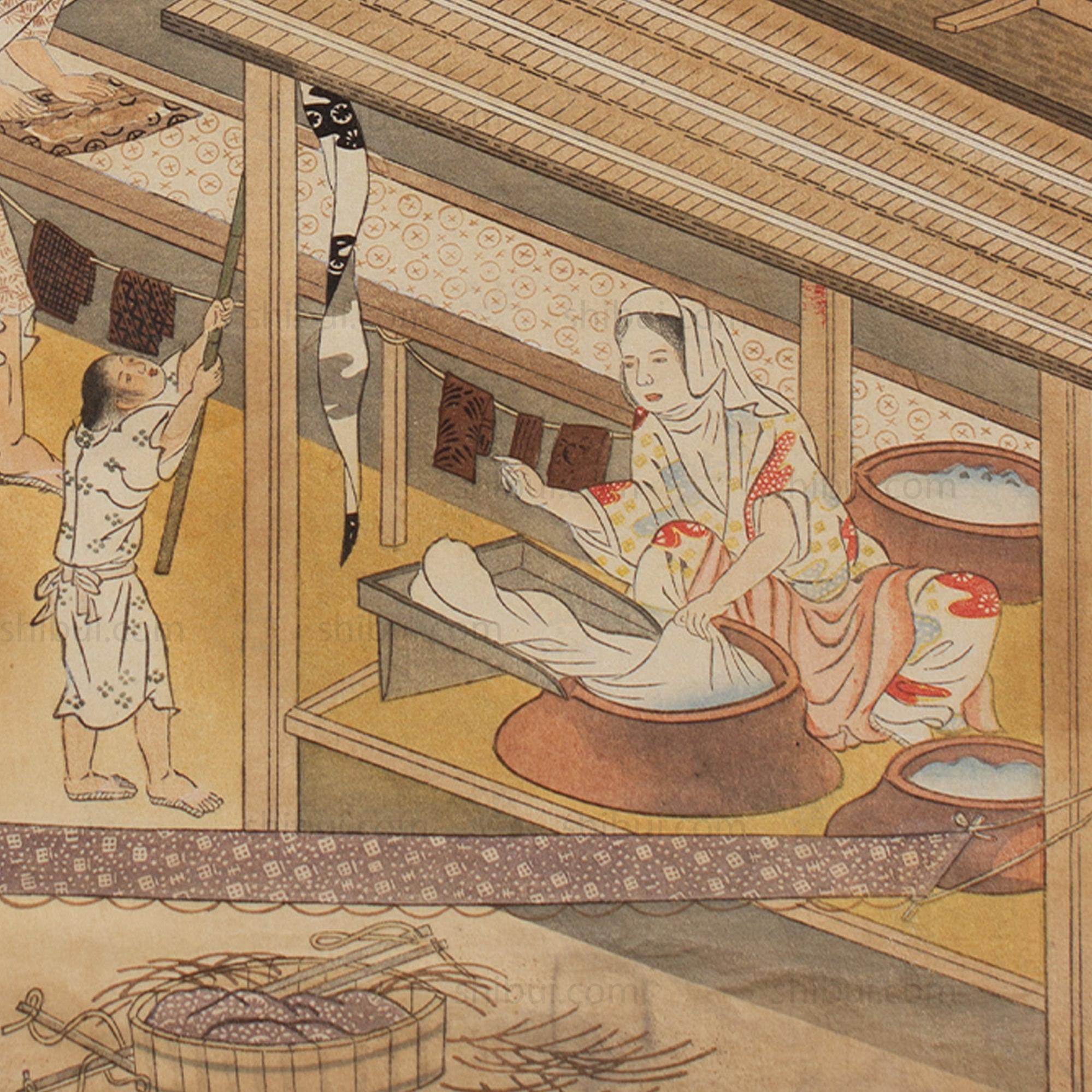 The Craftsmen's Life - Thread Dyers | Antique Japanese Wood Block Print
