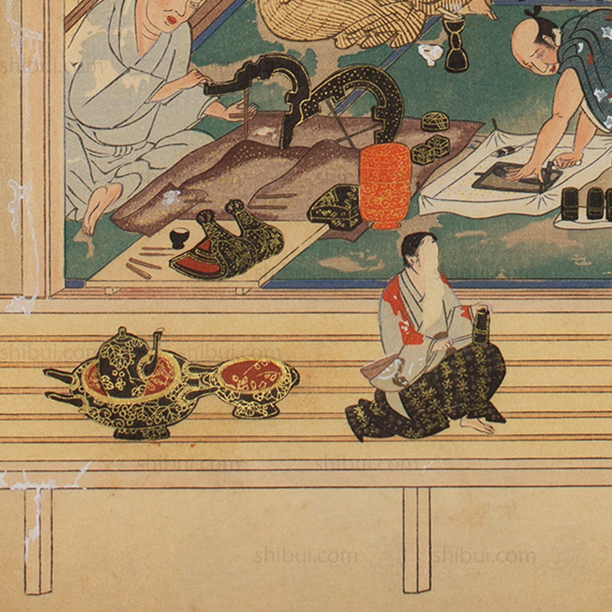 The Craftsmen's Life - Lacquerware Maker | Antique Japanese Wood Block Print