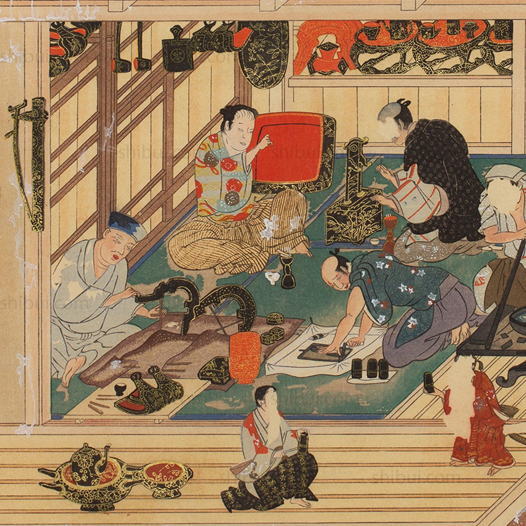 The Craftsmen's Life - Lacquerware Maker | Antique Japanese Wood Block Print
