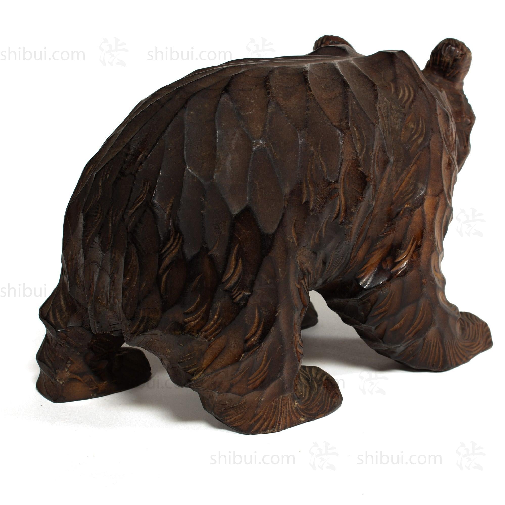 Kibori Kuma | Hand Carved Wood Bear | Japanese Hand Carved Bear with Salmon