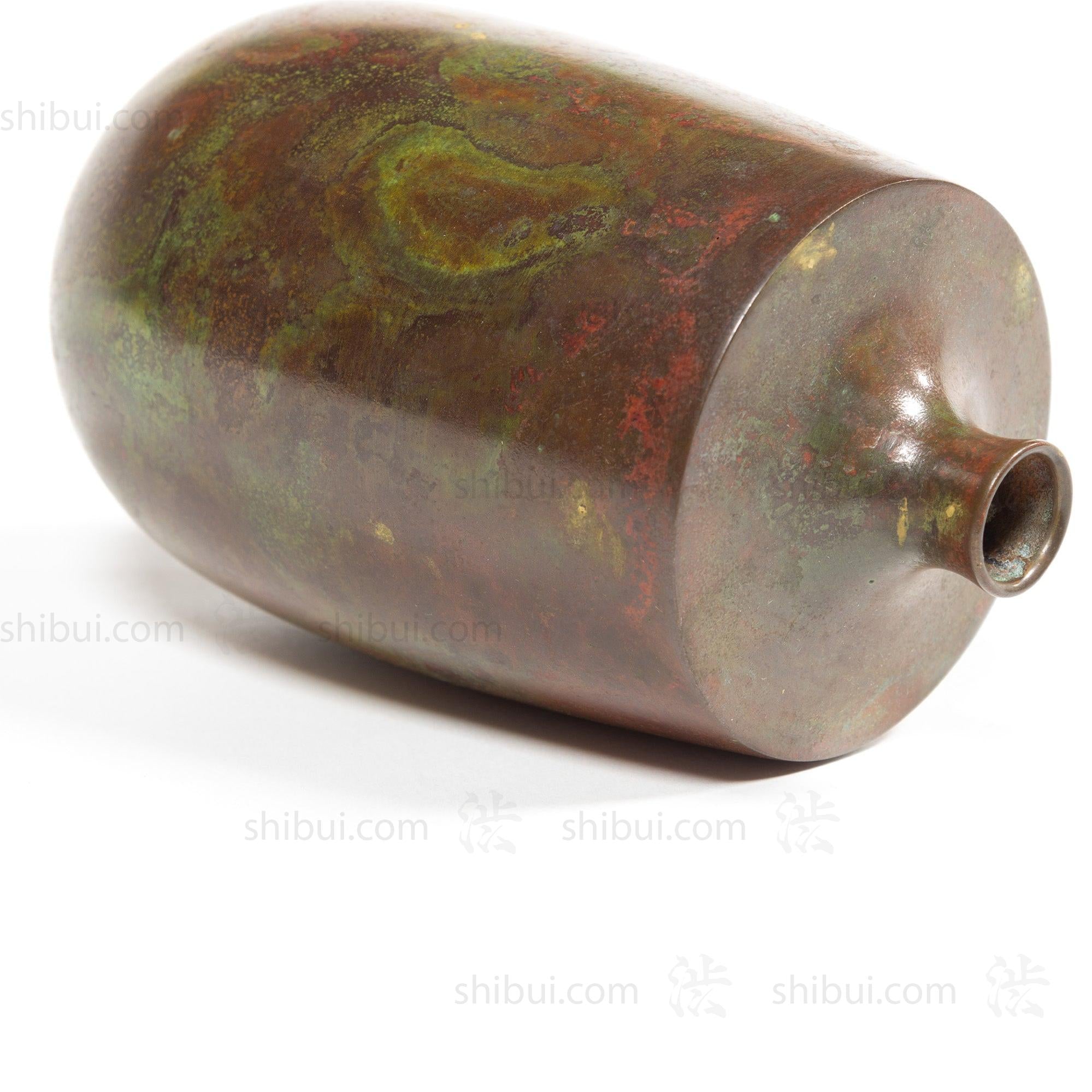 Vintage Red and Green Accented Bronze Vase