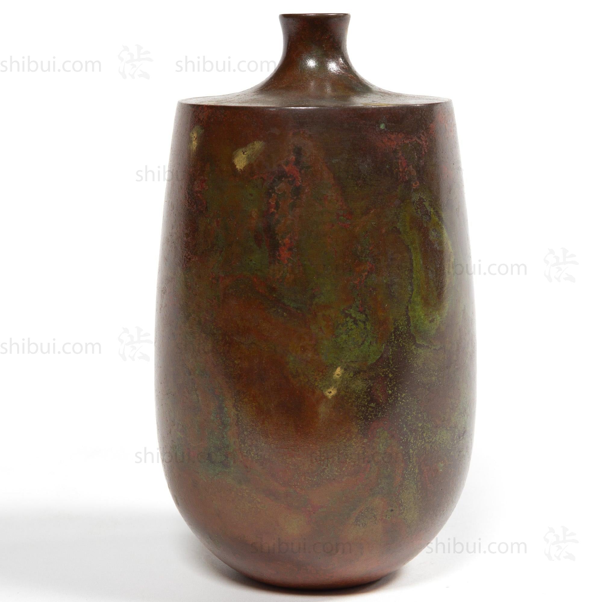 Vintage Red and Green Accented Bronze Vase