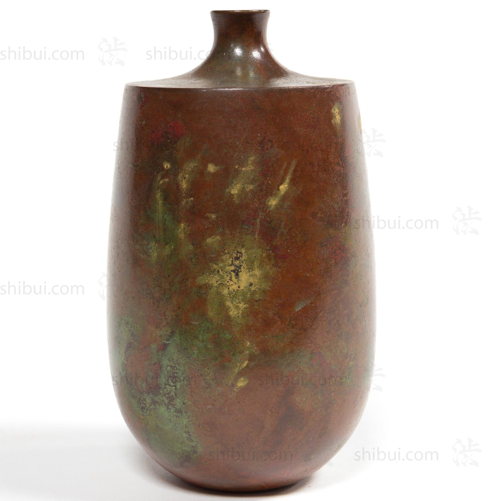 Vintage Red and Green Accented Bronze Vase