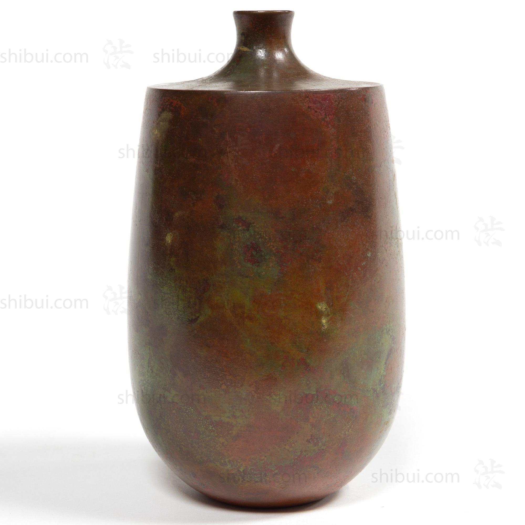 Vintage Red and Green Accented Bronze Vase