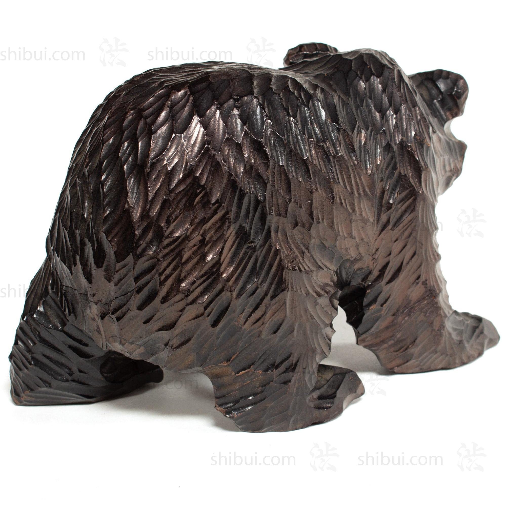 Kibori Kuma | Hand Carved Wood Bear | Japanese Hand Carved Bear with Salmon