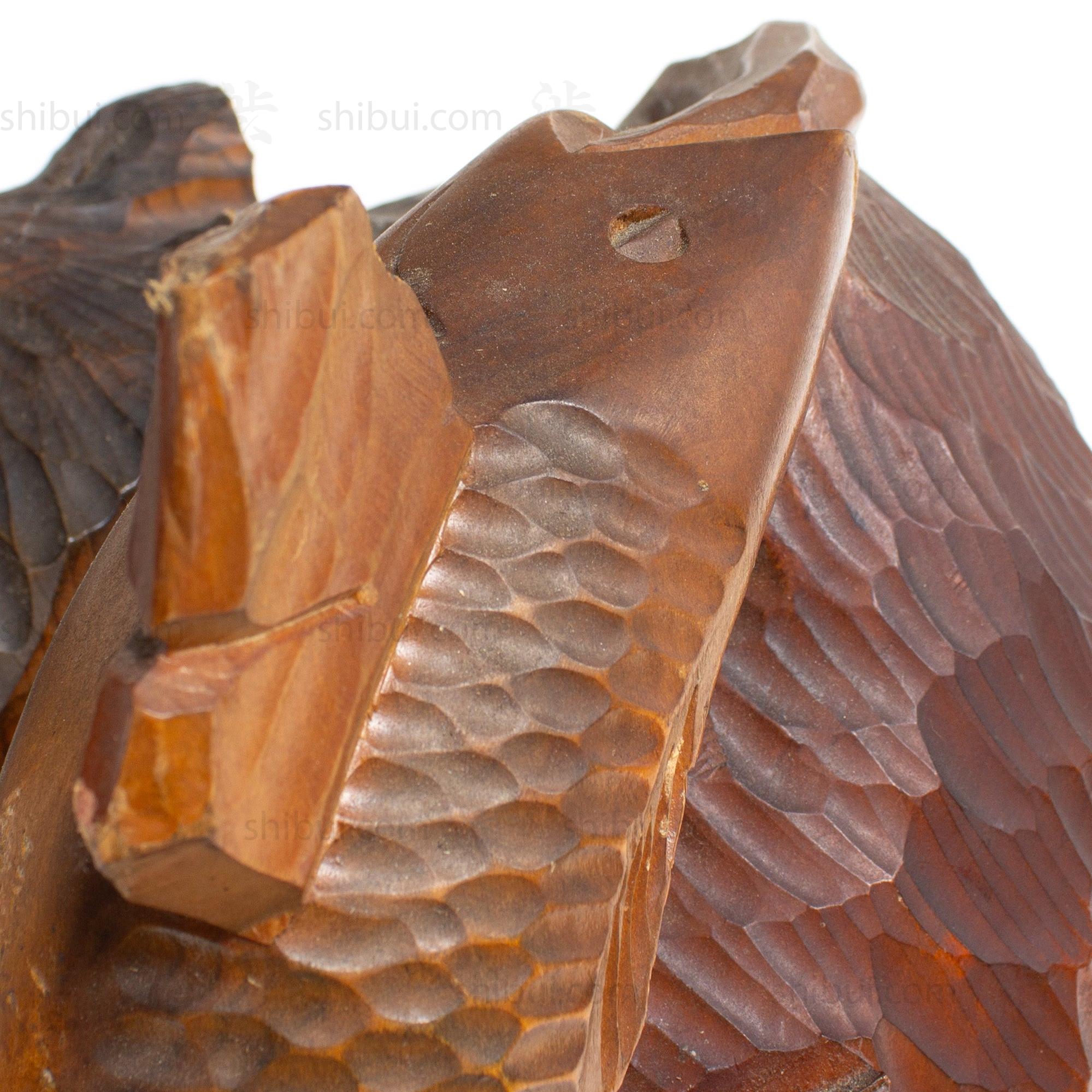 Kibori Kuma | Hand Carved Wood Bear | Japanese Hand Carved Bear with Salmon and Fishing Pole