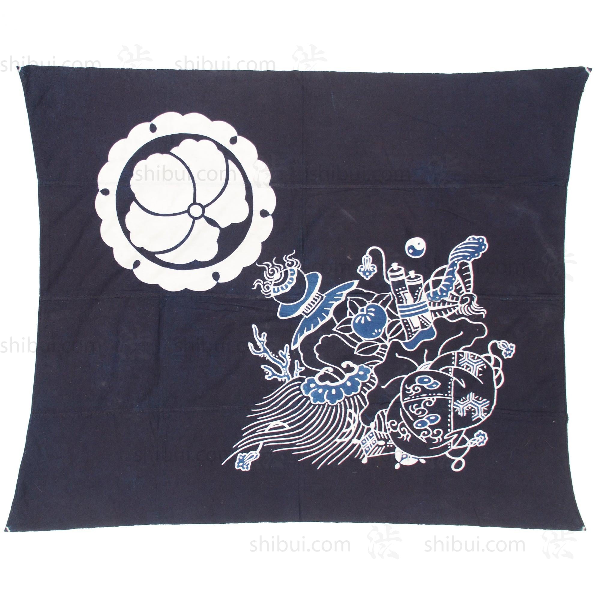 Ivy Mon And Lucky Symbol Indigo Tsutsugaki Furoshiki