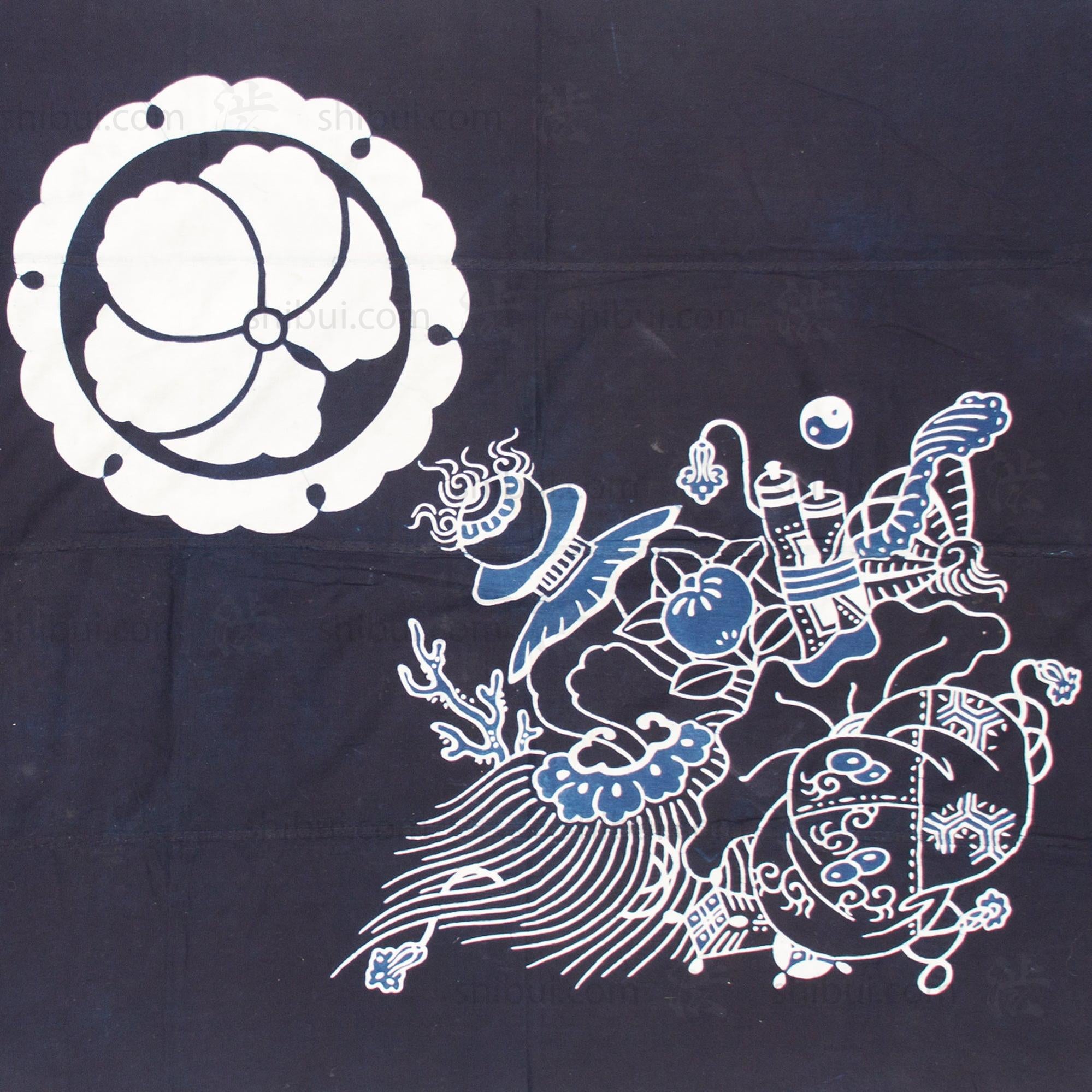 Ivy Mon And Lucky Symbol Indigo Tsutsugaki Furoshiki