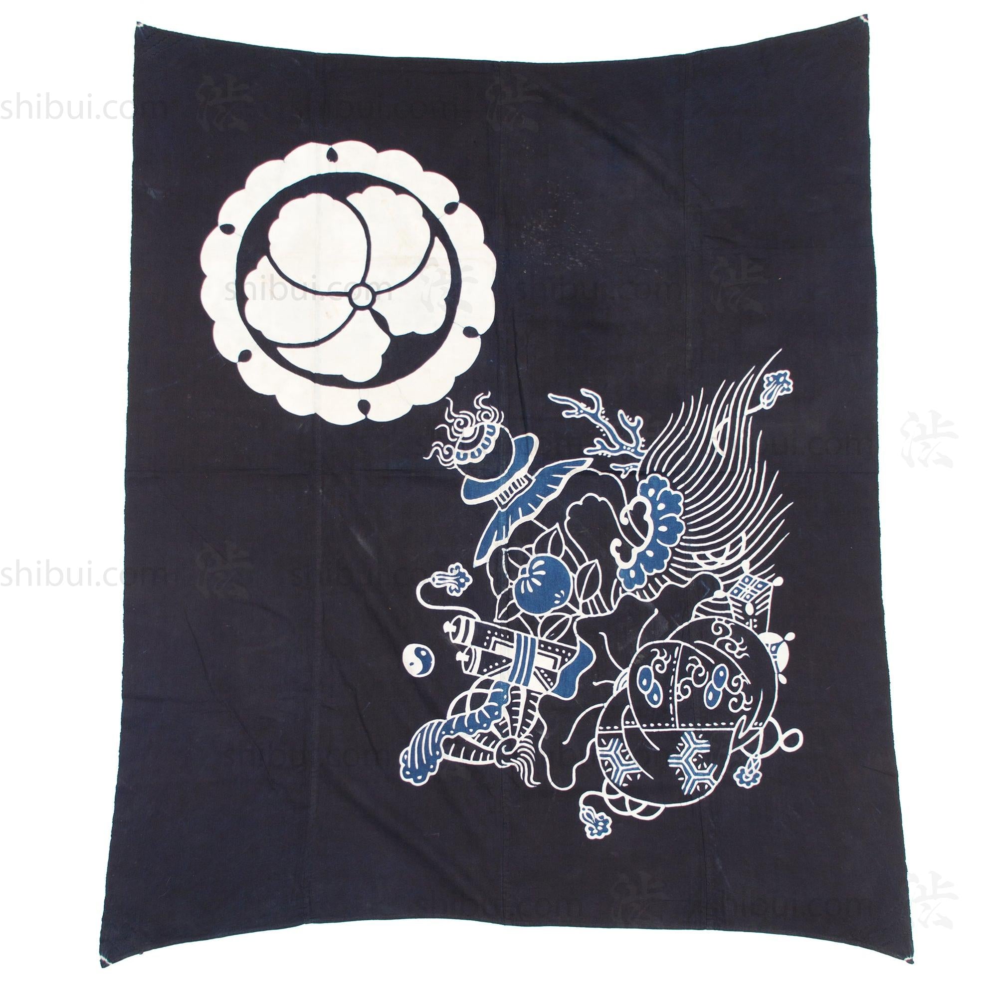 Ivy Mon And Lucky Symbol Indigo Tsutsugaki Furoshiki