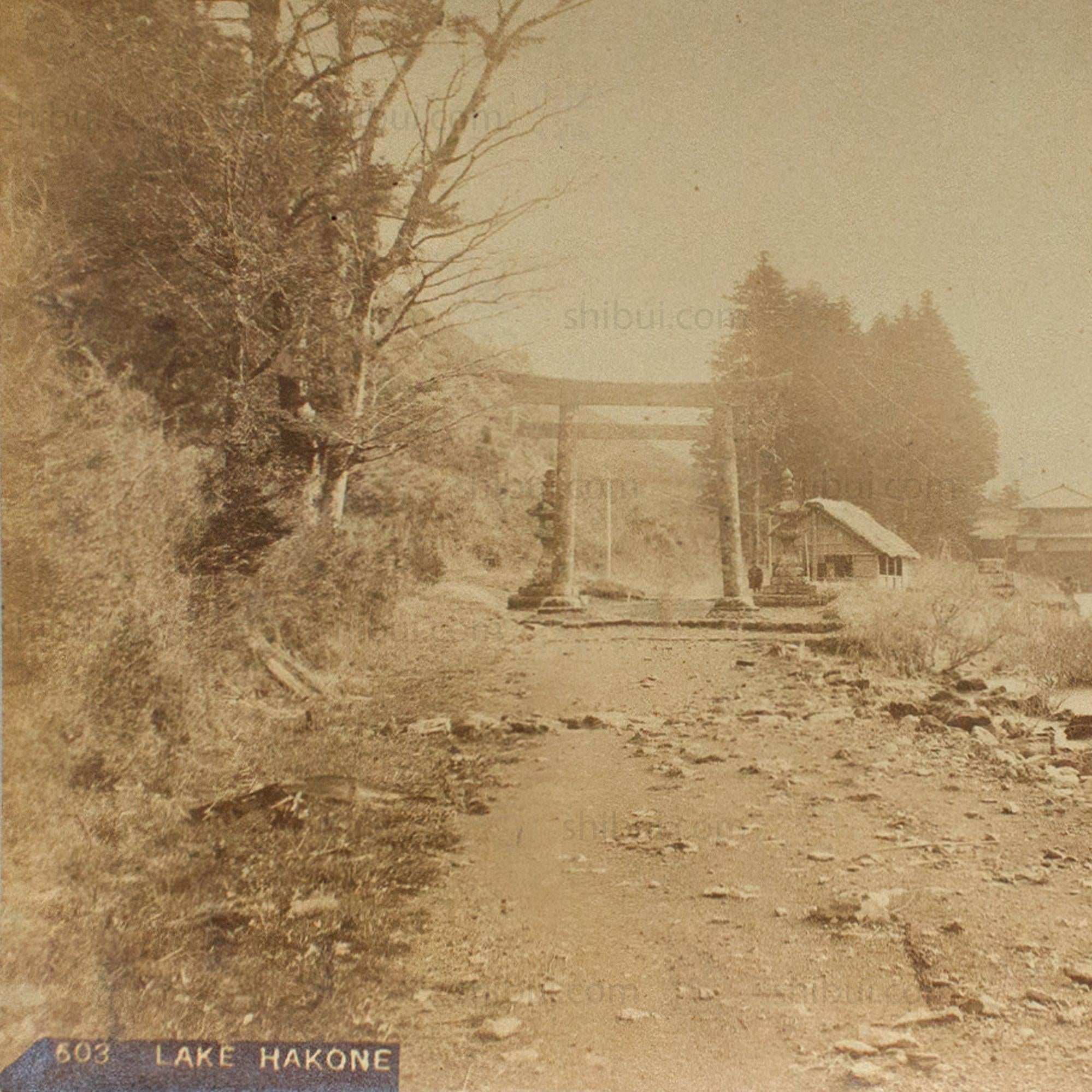 Antique Japanese Albumen Photo of Ashinoko Lake