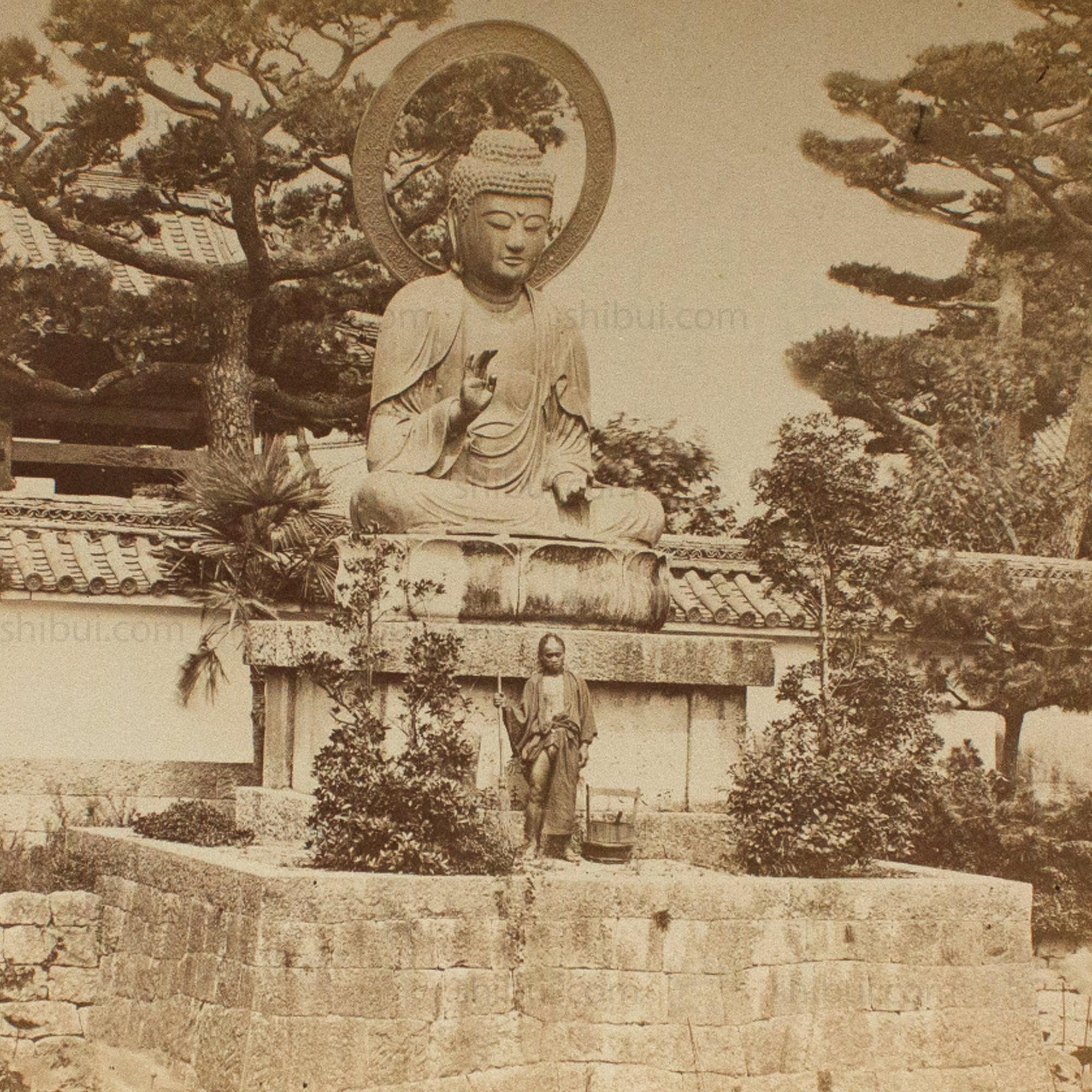 Antique Japanese Albumen Photo of Buddha Statue at Shinkoji Temple