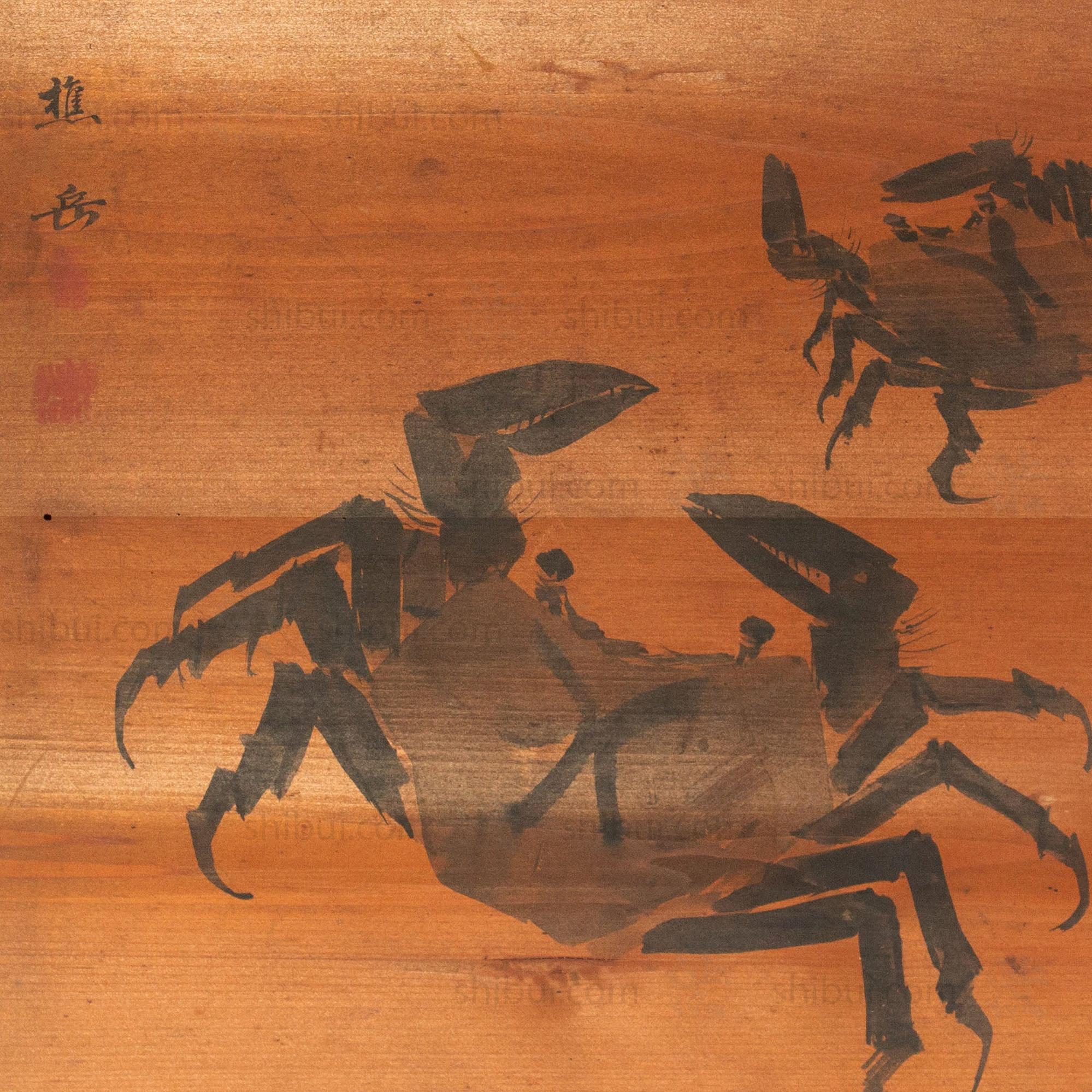 Antique Japanese Buddhist Temple Crab Ceiling Painting