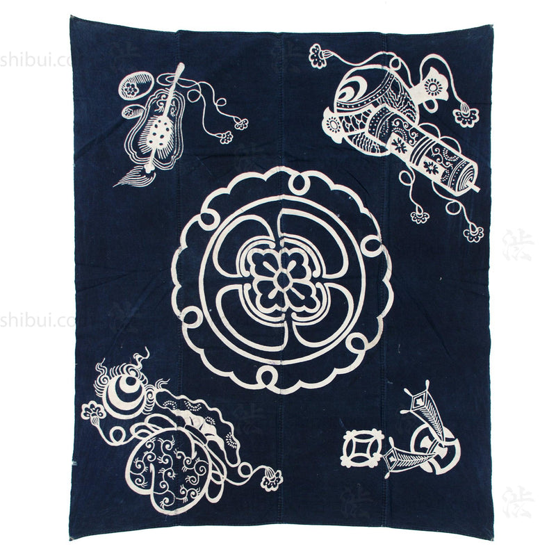 Lucky Symbols Tsutsugaki Furoshiki | Japanese Indigo