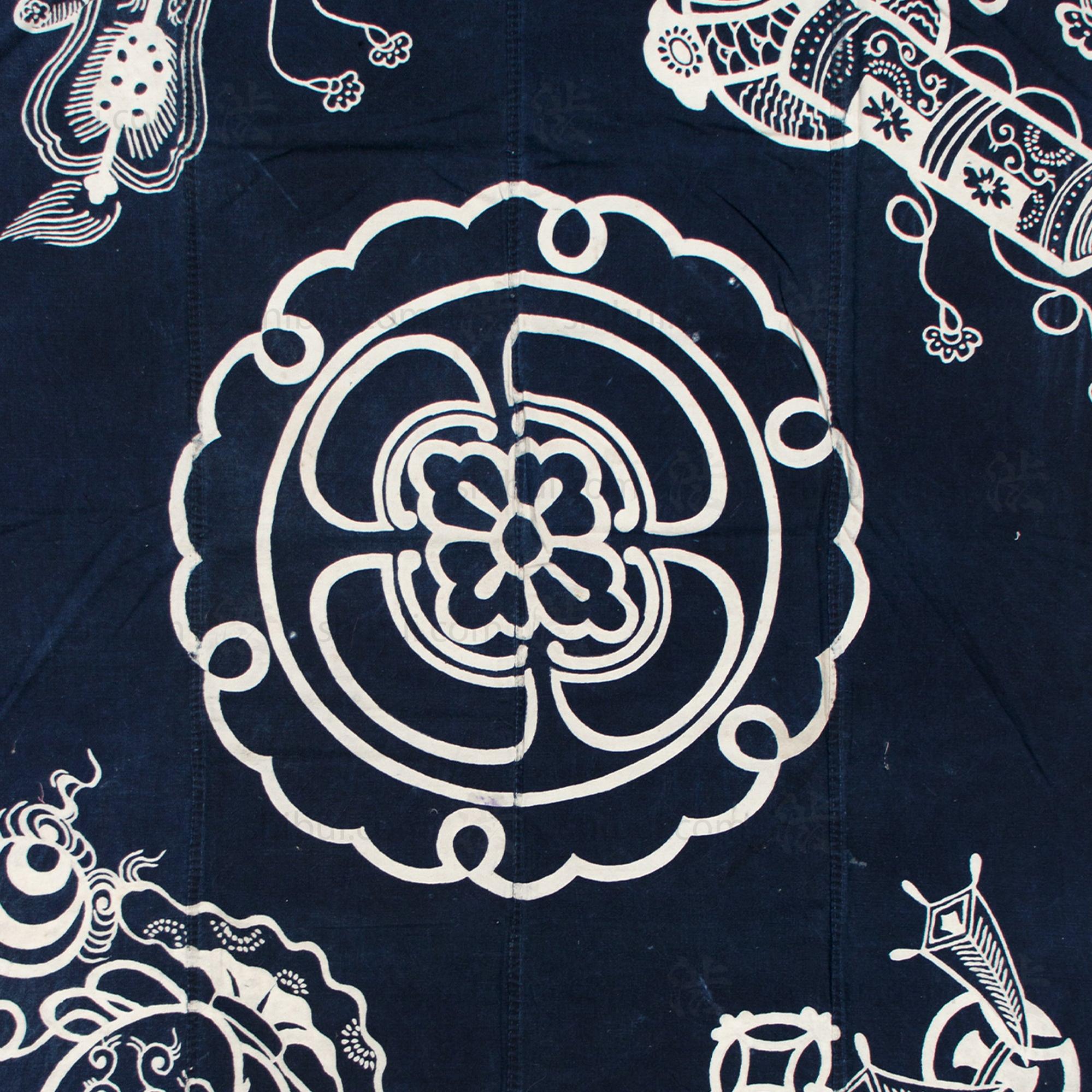 Lucky Symbols Tsutsugaki Furoshiki | Japanese Indigo