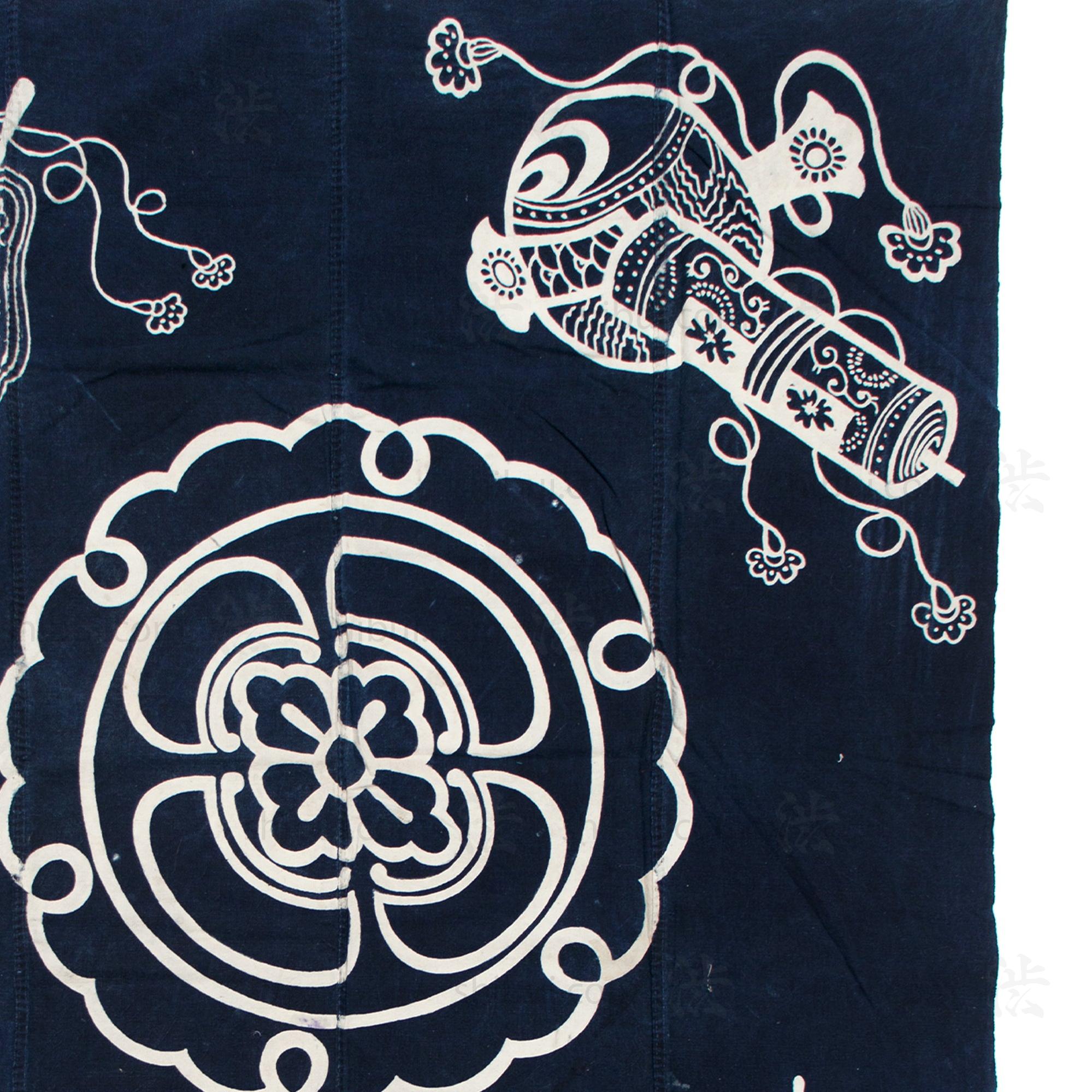 Lucky Symbols Tsutsugaki Furoshiki | Japanese Indigo
