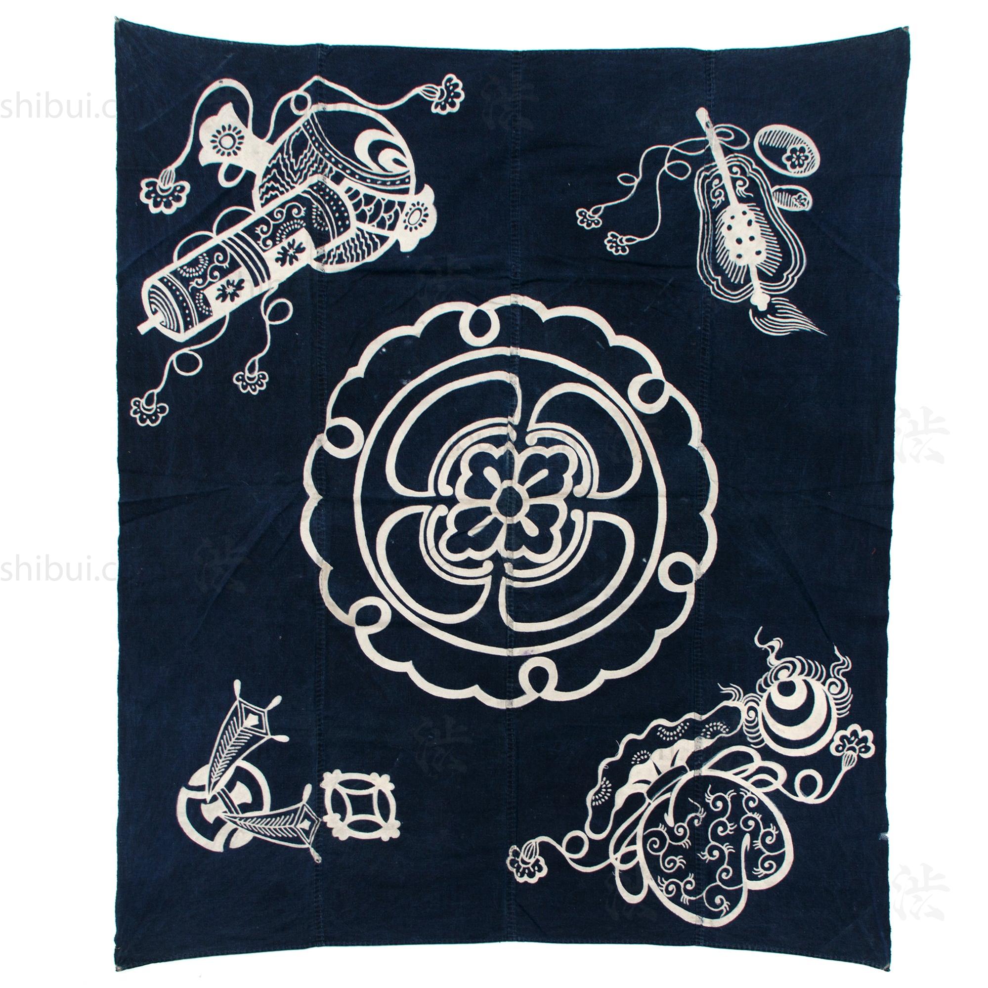 Lucky Symbols Tsutsugaki Furoshiki | Japanese Indigo