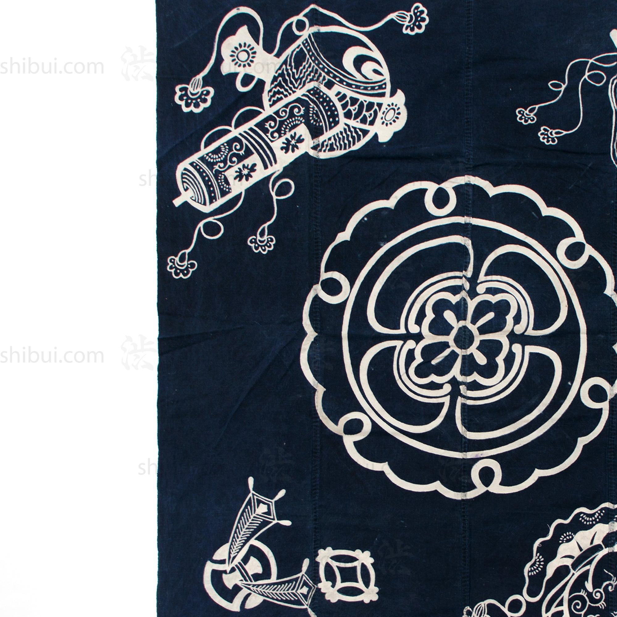 Lucky Symbols Tsutsugaki Furoshiki | Japanese Indigo