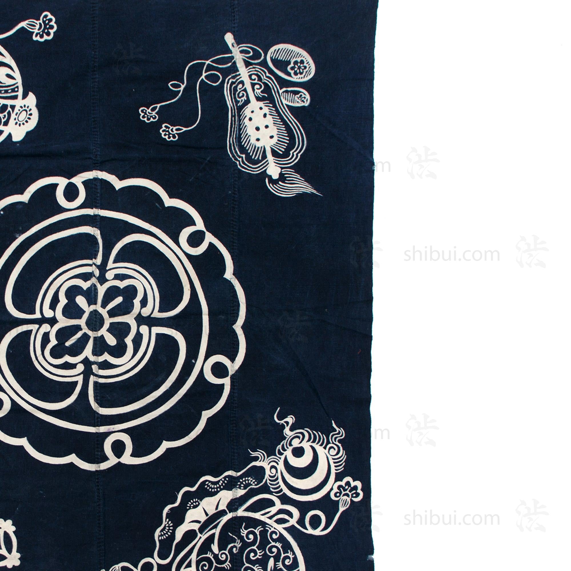 Lucky Symbols Tsutsugaki Furoshiki | Japanese Indigo