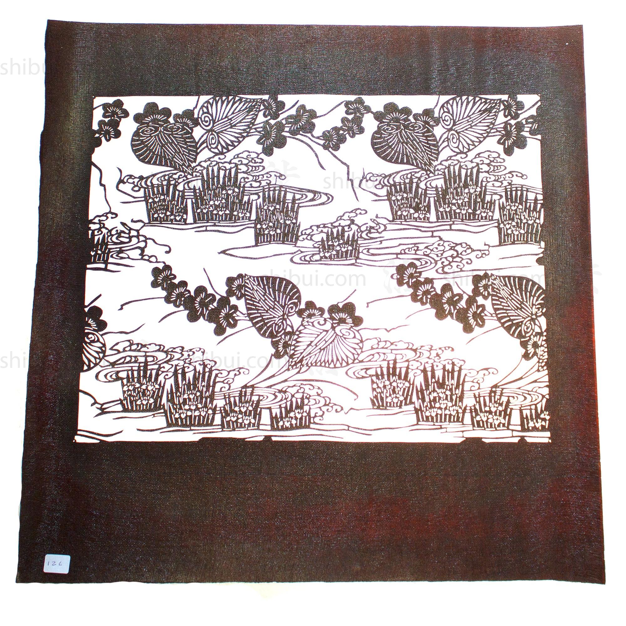 Katagami Japanese Lacquered Paper Stencil with Water Iris