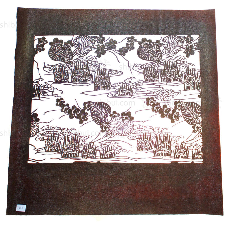 Katagami Japanese Lacquered Paper Stencil with Water Iris