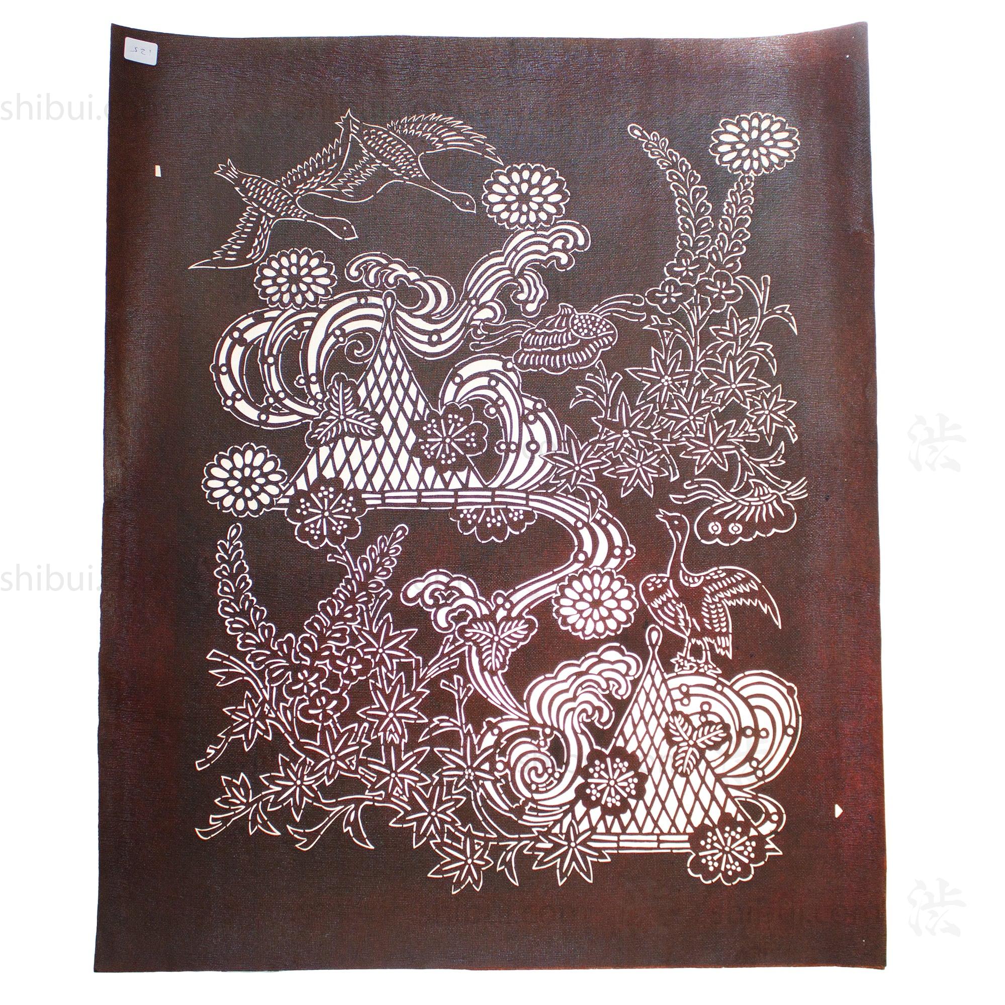 Katagami Japanese Lacquered Paper Stencil with Geese and Drying Nets