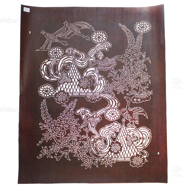 Katagami Japanese Lacquered Paper Stencil with Geese and Drying Nets