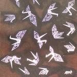 Katagami Japanese Lacquered Paper Stencil with Origami Cranes