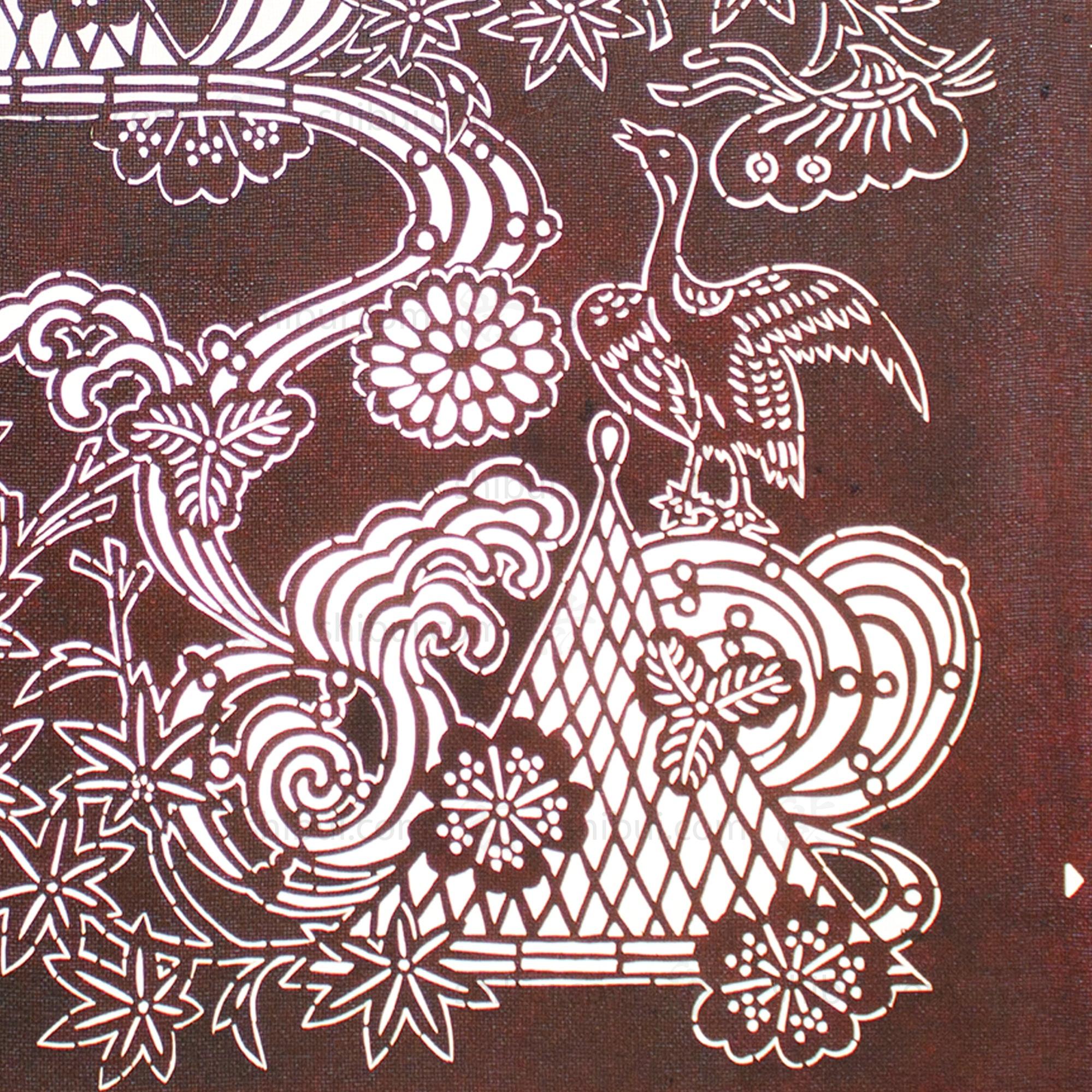 Katagami Japanese Lacquered Paper Stencil with Geese and Drying Nets