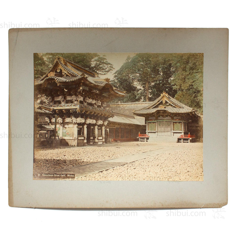 Hand Tinted Antique Japanese Albumen Photo of Yomeimon Great Gate
