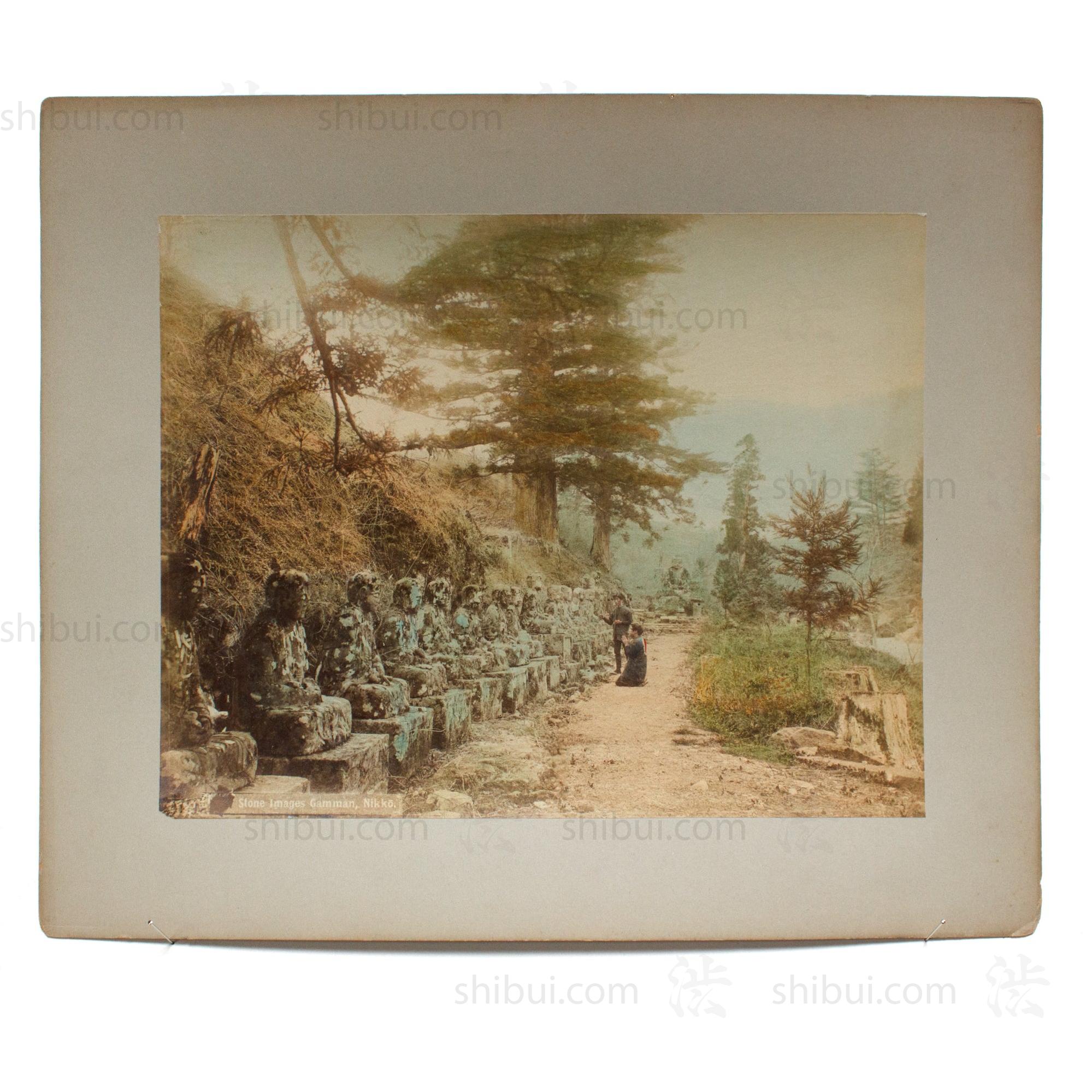 Hand Tinted Antique Japanese Albumen Photo of Kanmangafuchi Jizo Statues