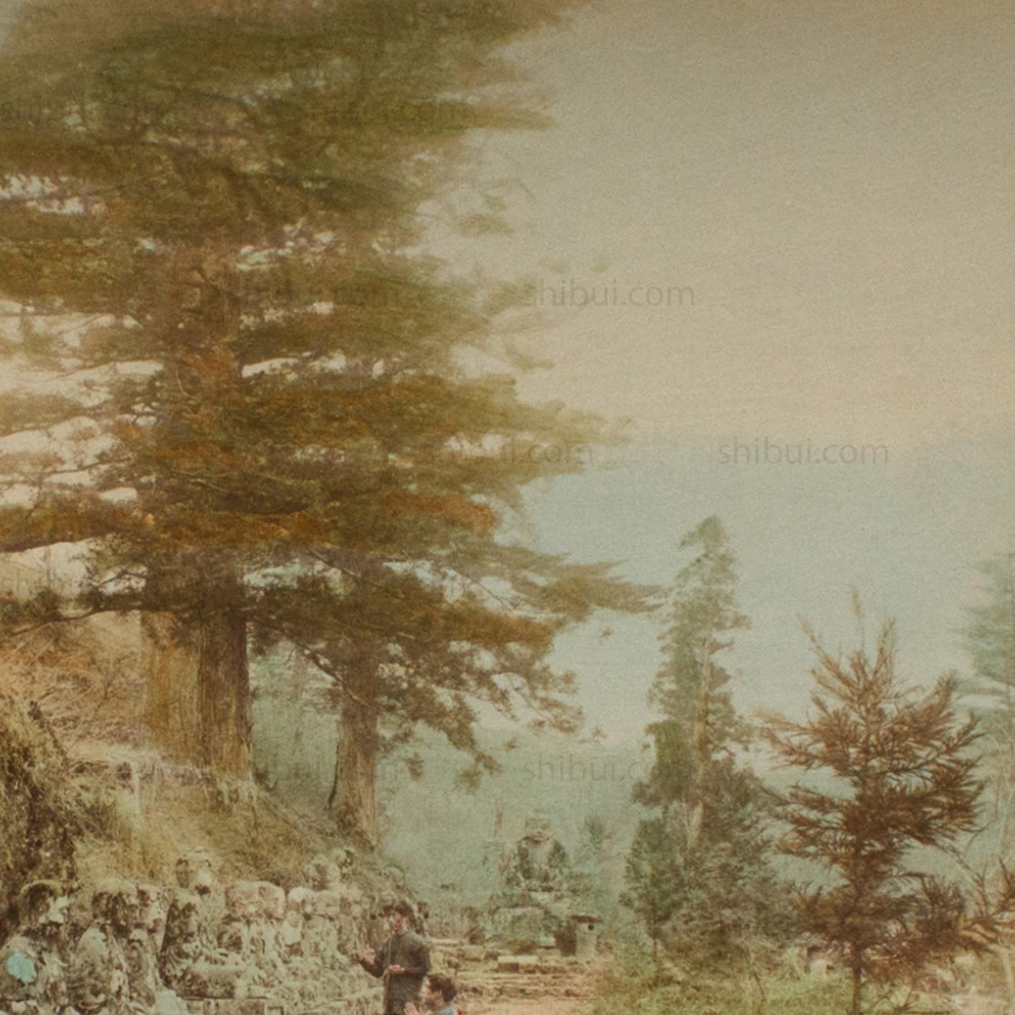 Hand Tinted Antique Japanese Albumen Photo of Kanmangafuchi Jizo Statues