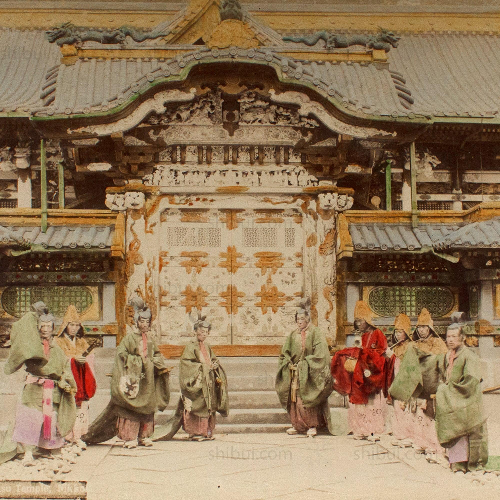Hand Tinted Antique Japanese Albumen Photo of Karamon Iyeyasu Temple