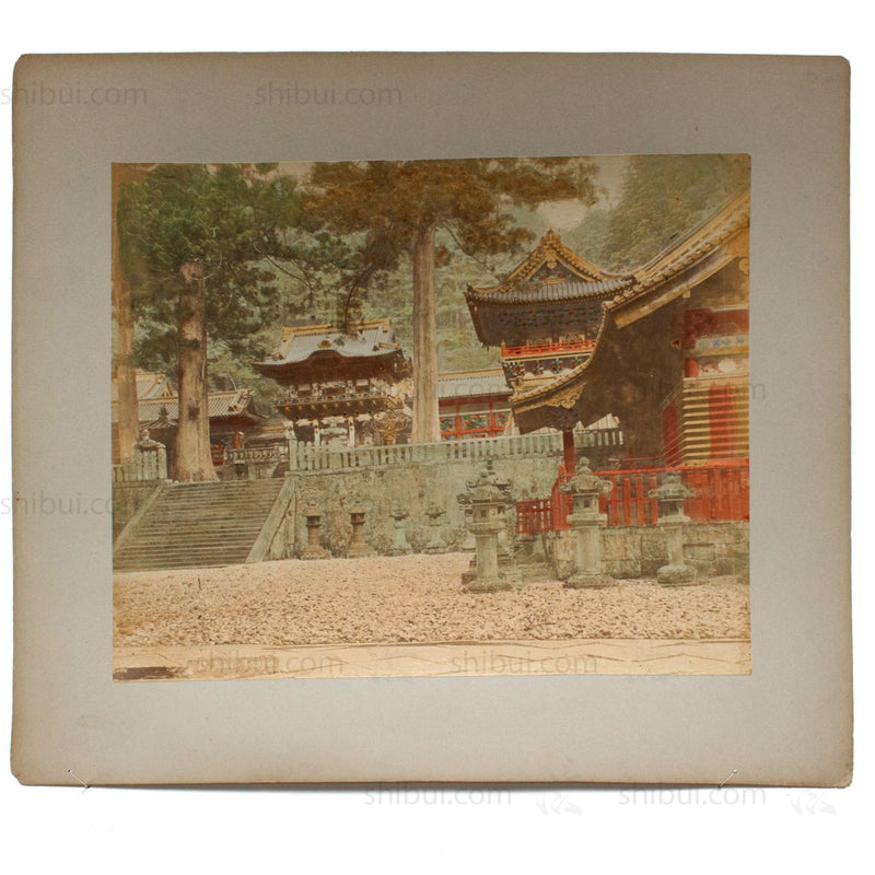 Hand Tinted Antique Japanese Albumen Photo of Nikko Temple